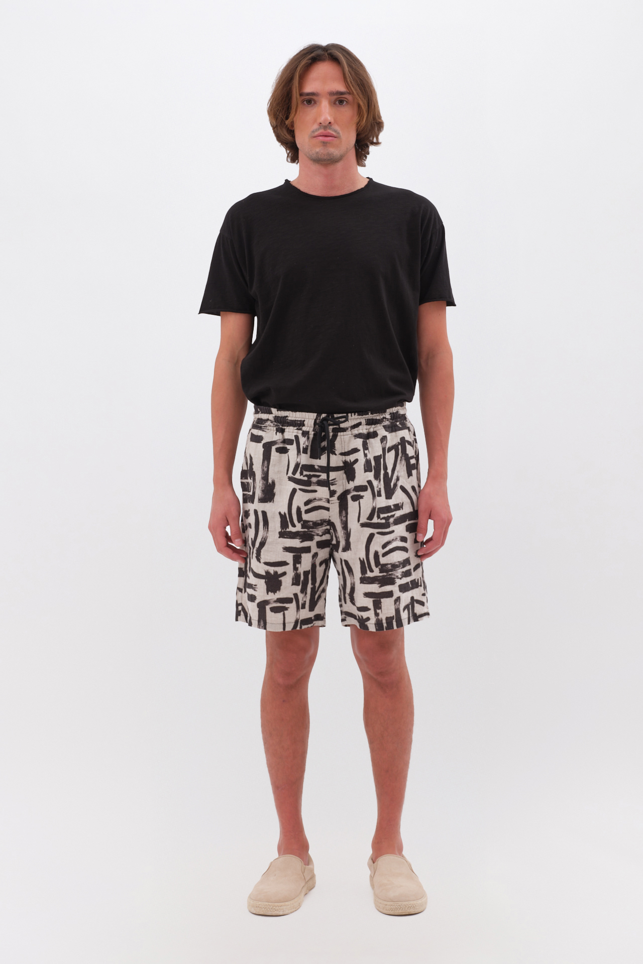 ABSTRACT PRINTED LINEN BERMUDA
