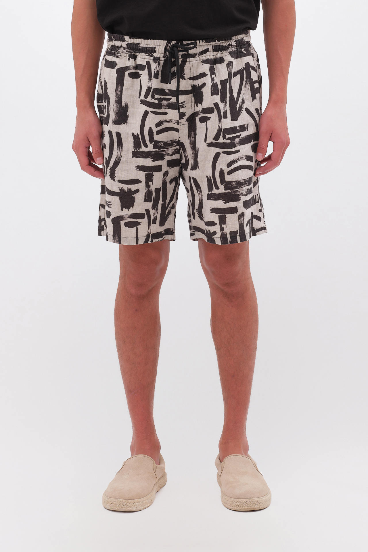 ABSTRACT PRINTED LINEN BERMUDA