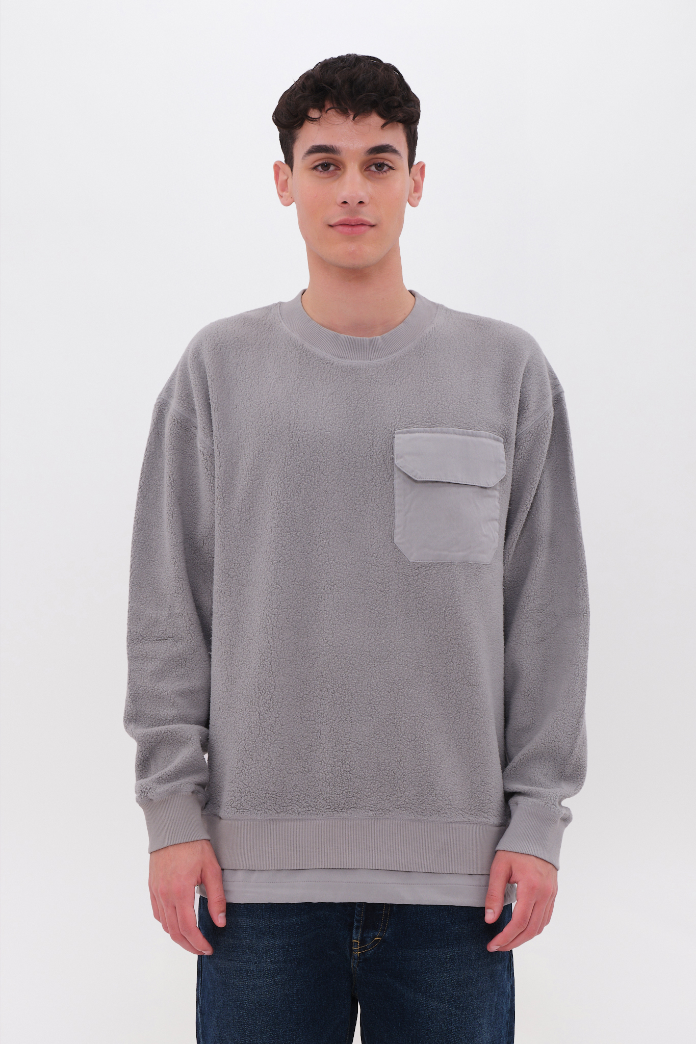 Teddy Mixed Fabric Sweatshirt