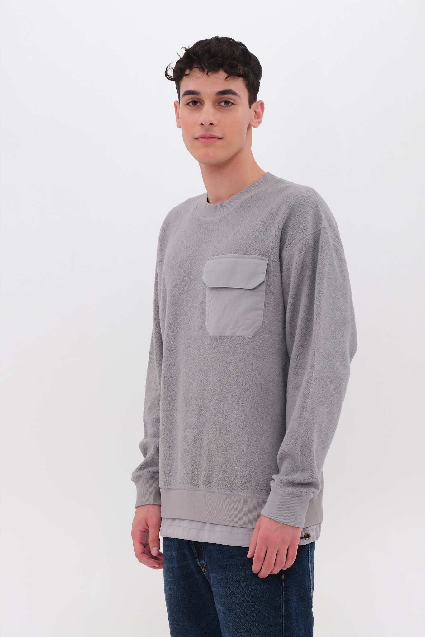 Teddy Mixed Fabric Sweatshirt