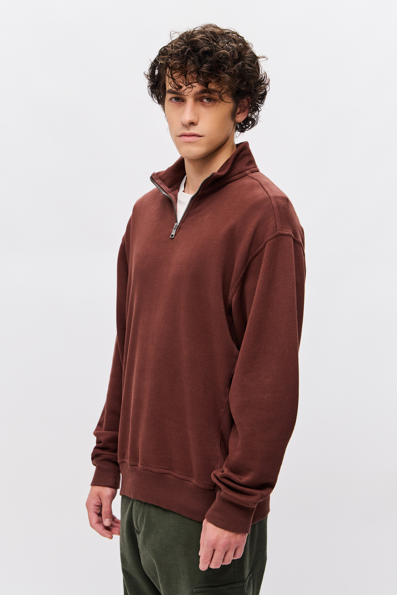 DROPPED SHOULDER HALF-ZIP CREWNECK