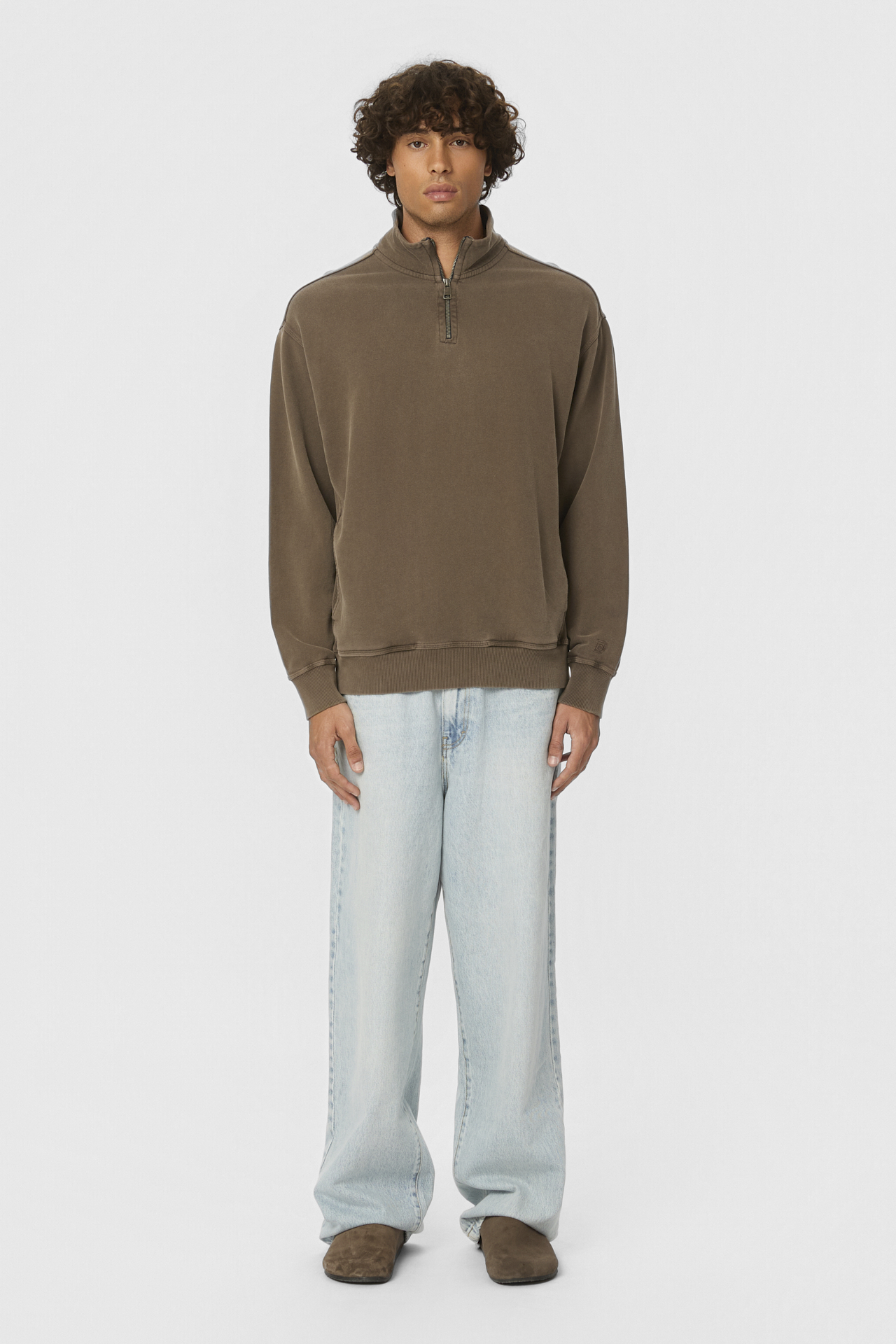 DROPPED SHOULDER HALF-ZIP CREWNECK