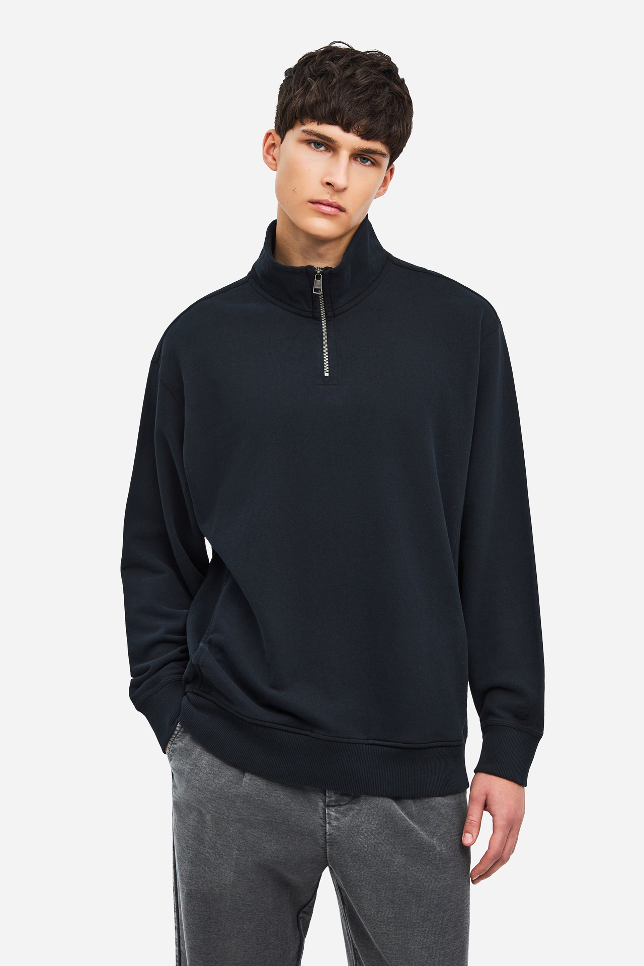 DROPPED SHOULDER HALF-ZIP CREWNECK