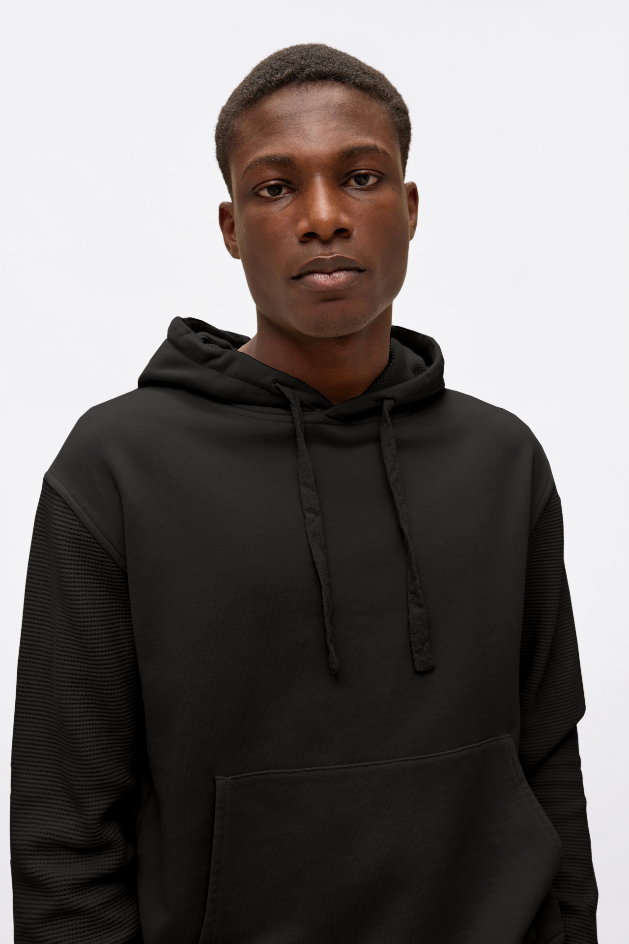 Waffle Mixed Fabric Hoodie