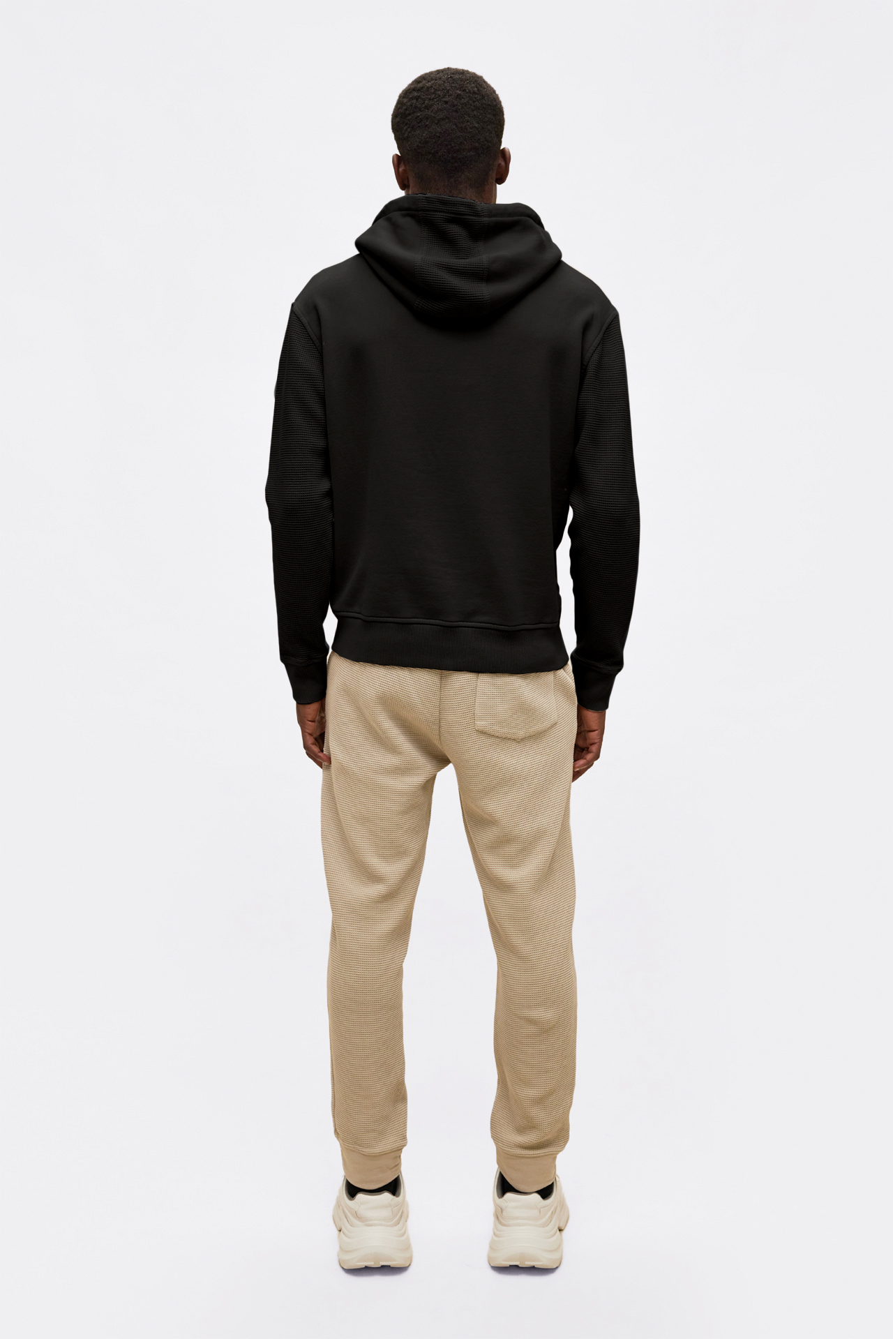 Waffle Mixed Fabric Hoodie