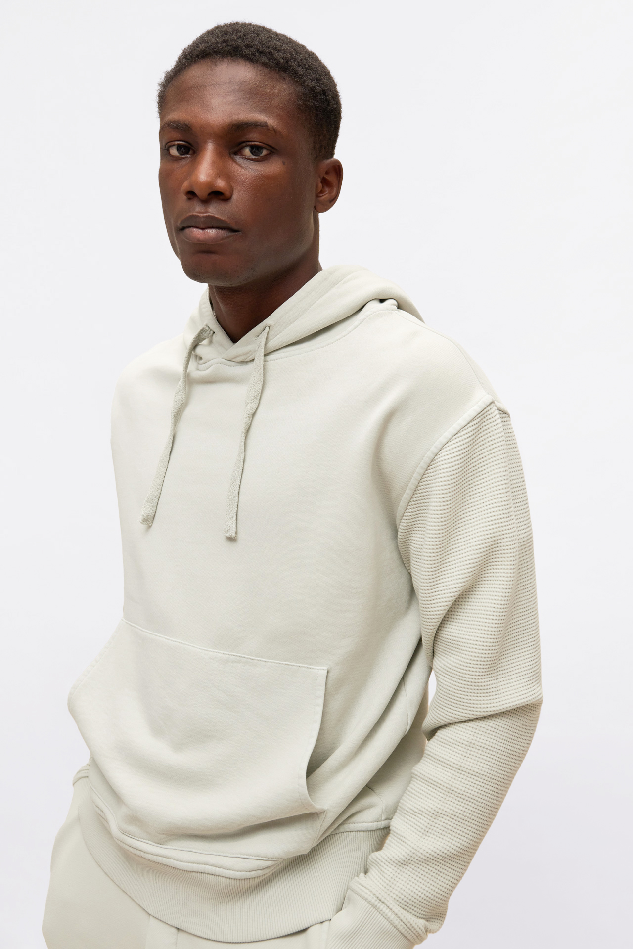 Waffle Mixed Fabric Hoodie