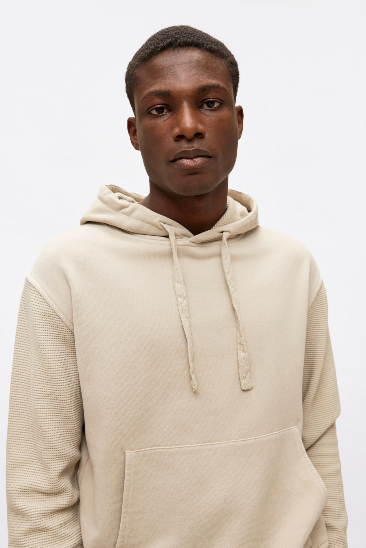 Waffle Mixed Fabric Hoodie