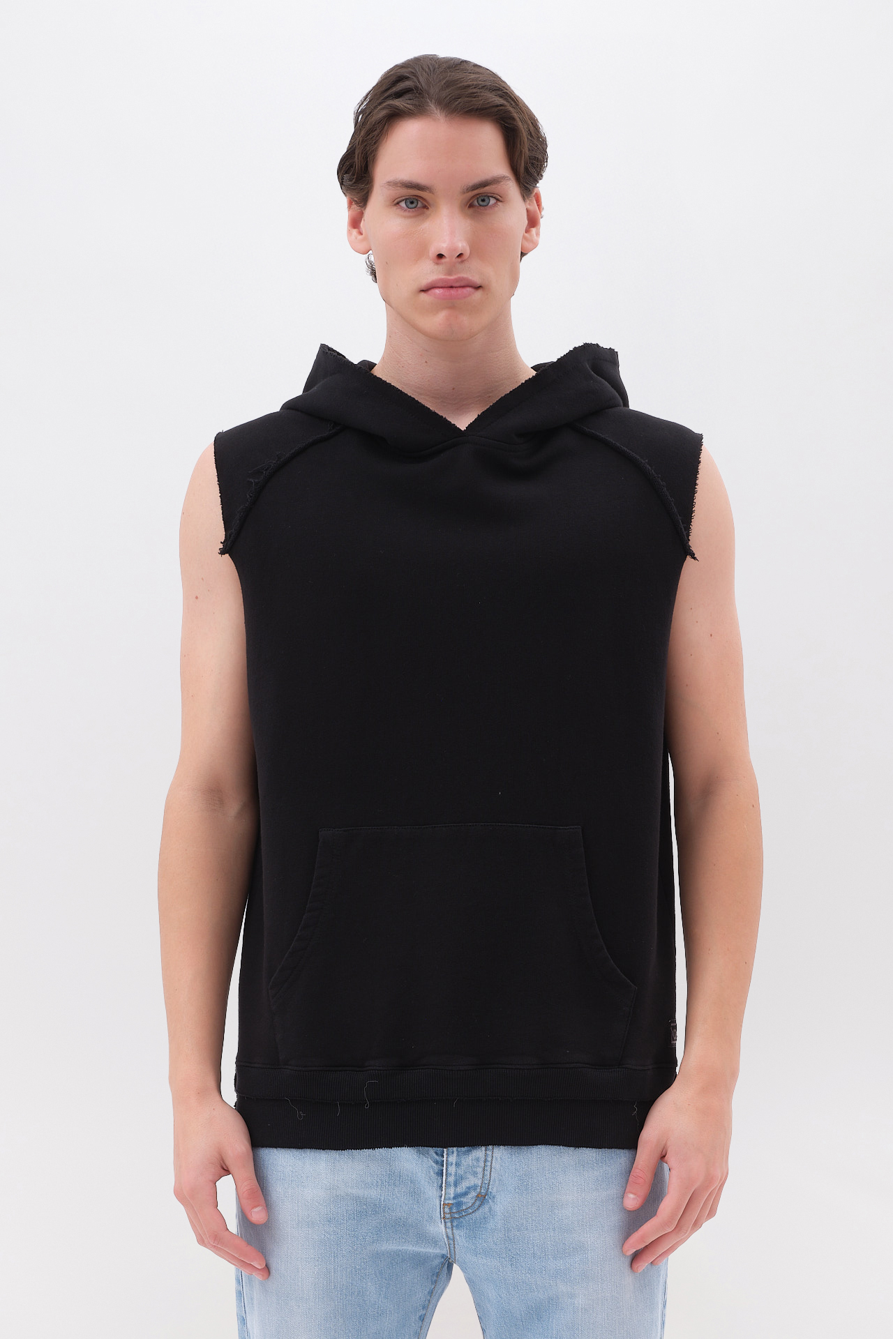 SLEEVELESS HOODIE WITH RAW EDGES