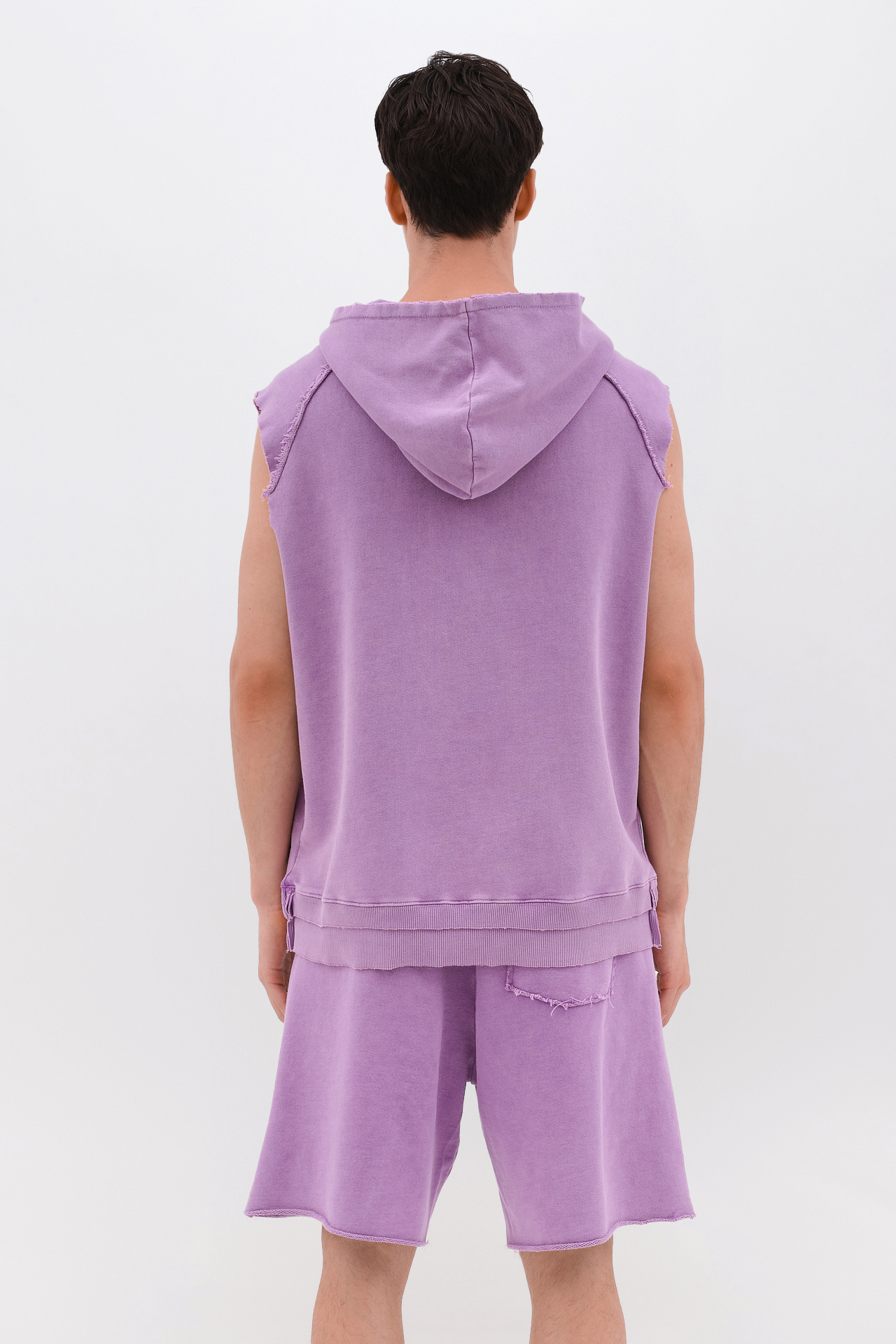 SLEEVELESS HOODIE WITH RAW EDGES