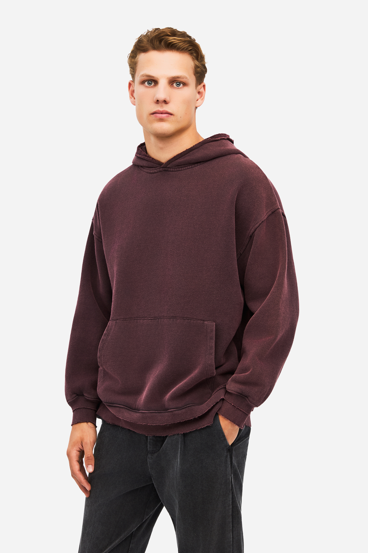 RELAXED HOODIE WITH RIB DETAILS