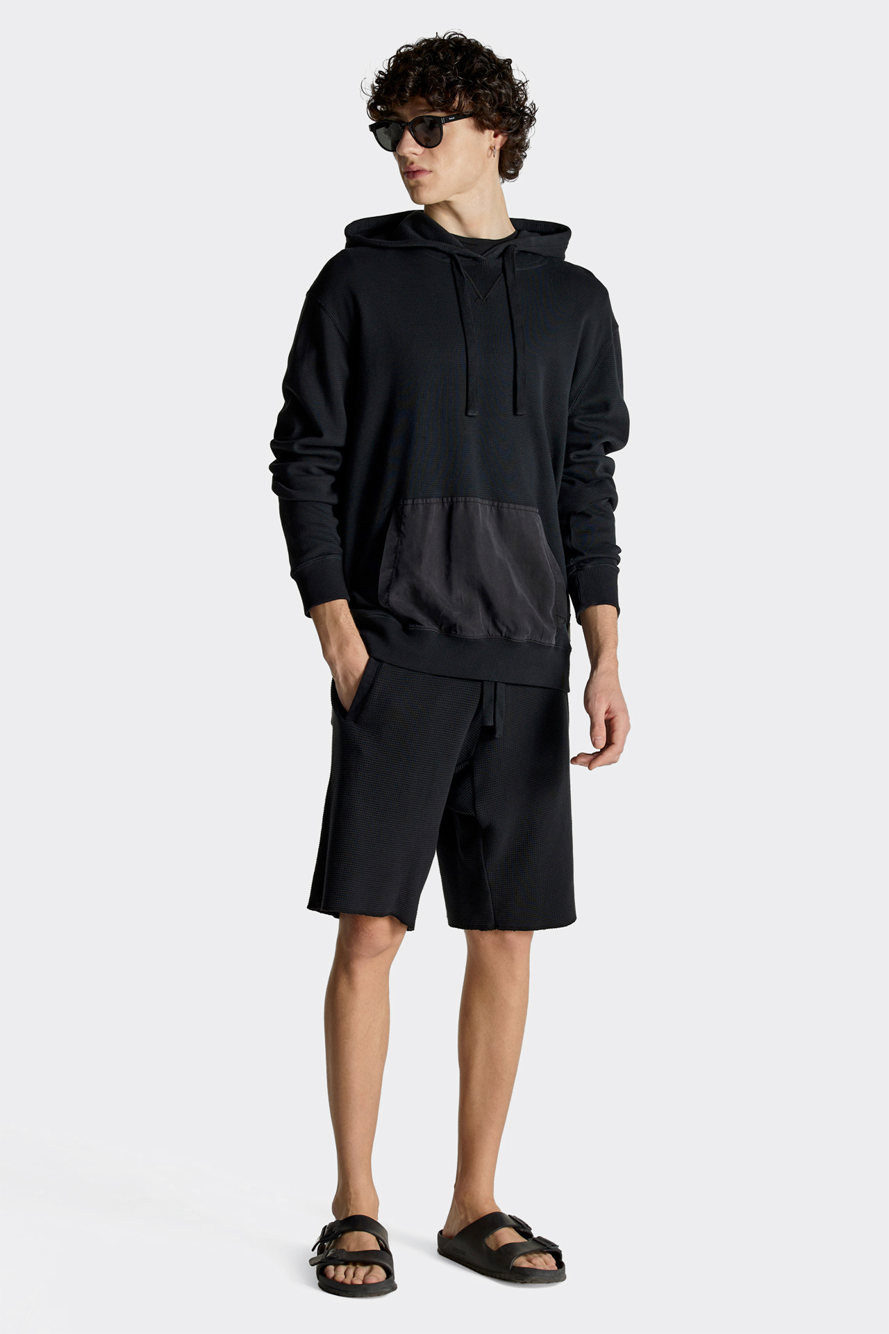 Mixed Fabric Regular Fit Hoodie