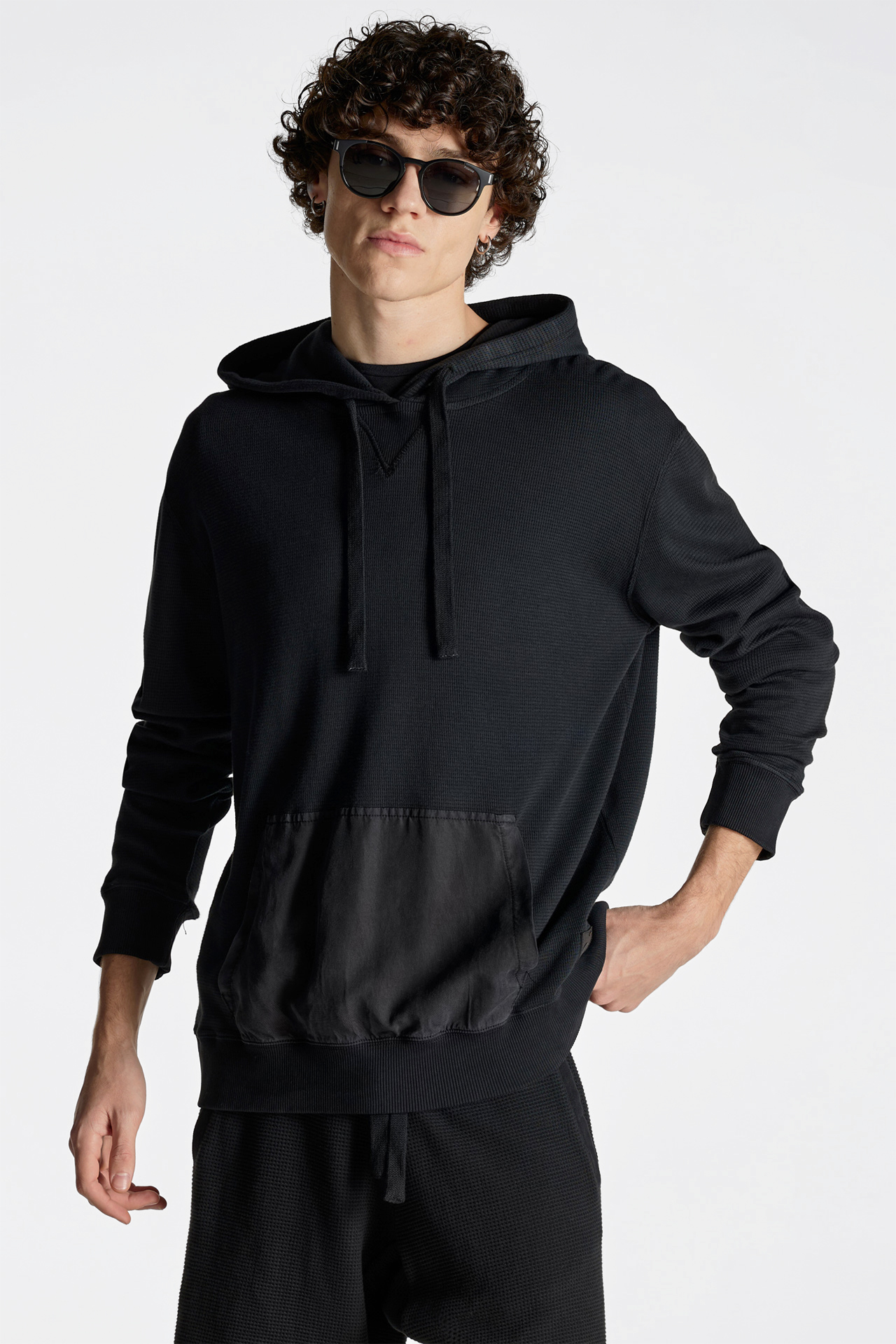 Mixed Fabric Regular Fit Hoodie