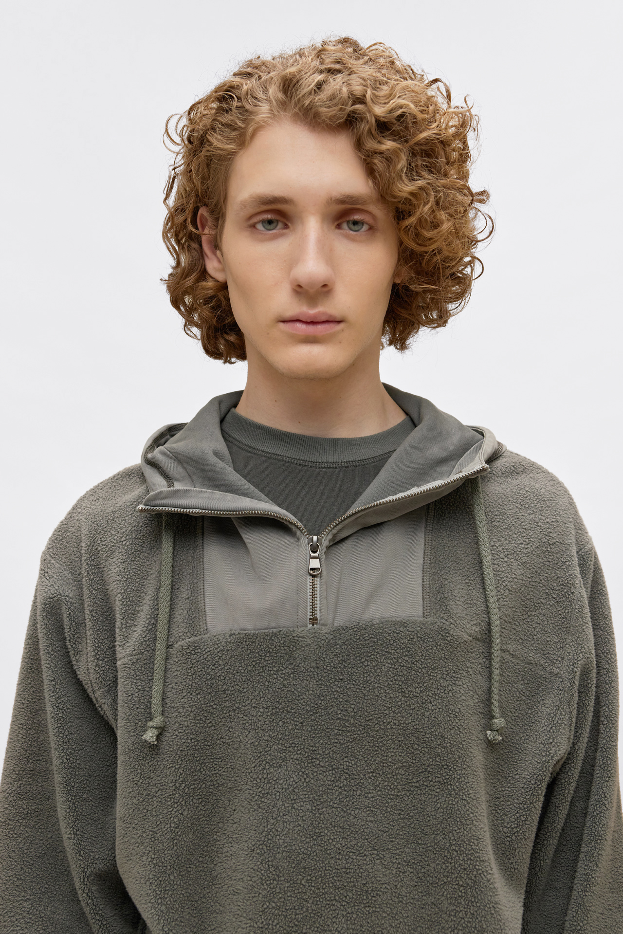 Teddy Mixed Fabric Hoodie