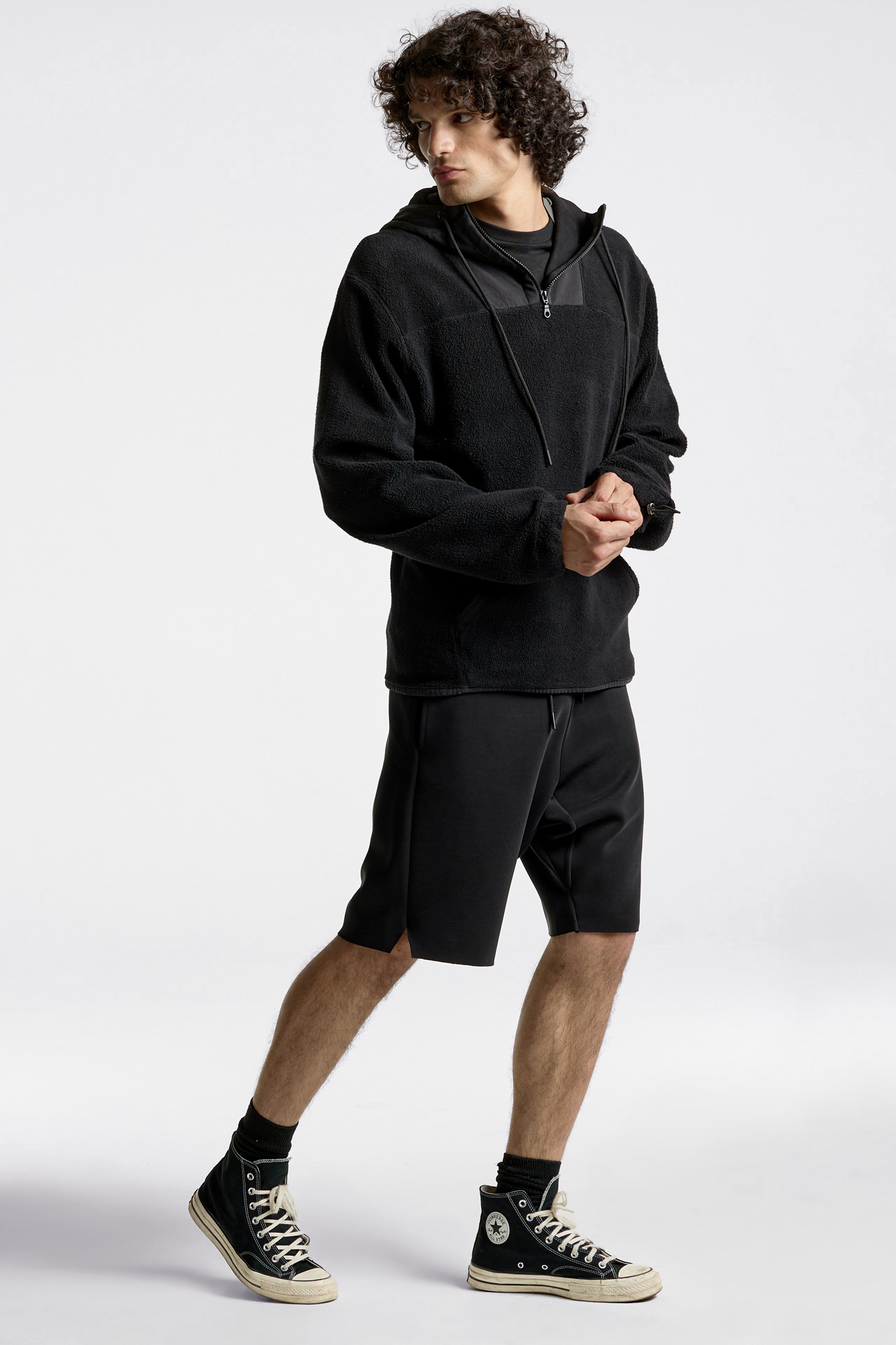Teddy Mixed Fabric Hoodie