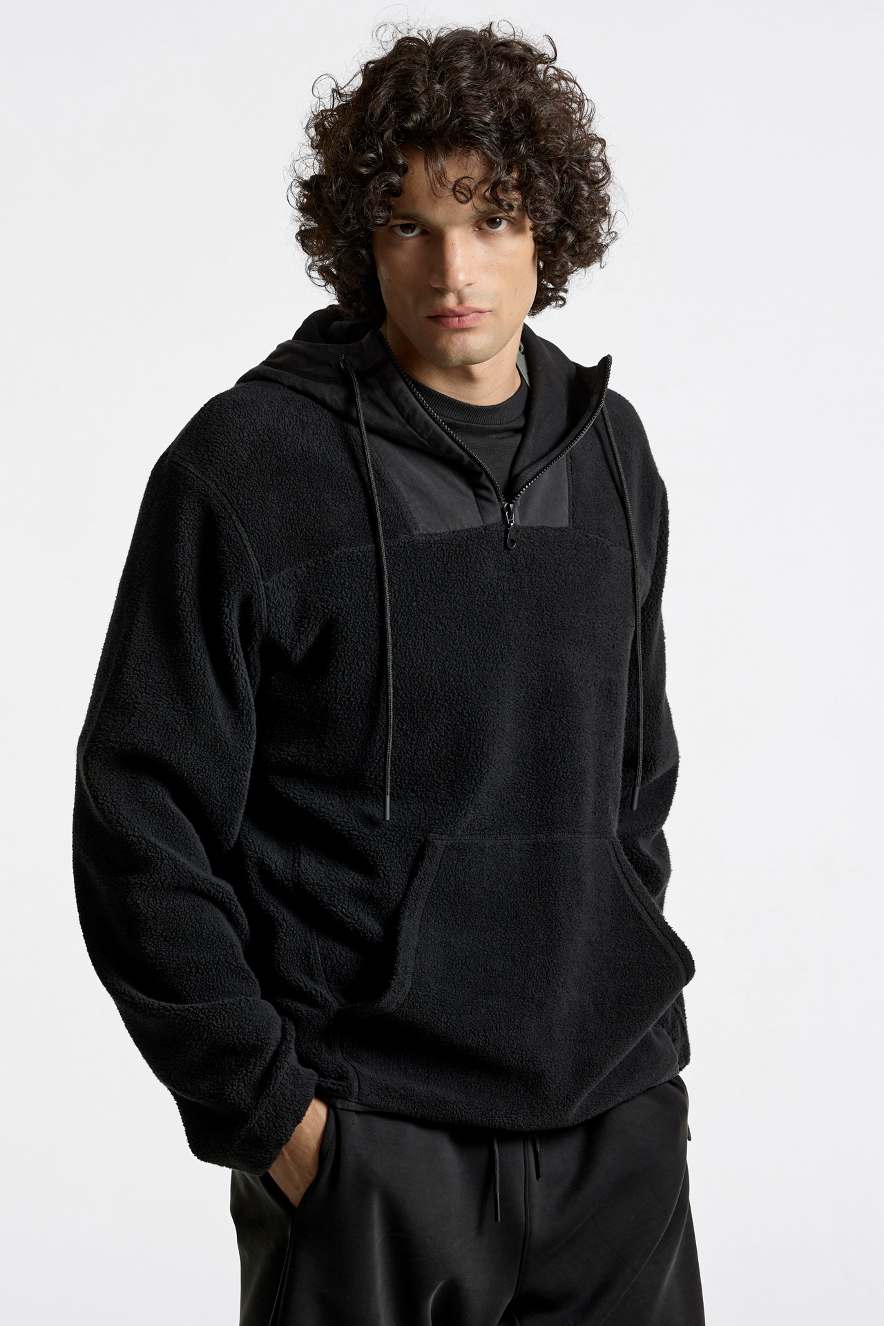Teddy Mixed Fabric Hoodie