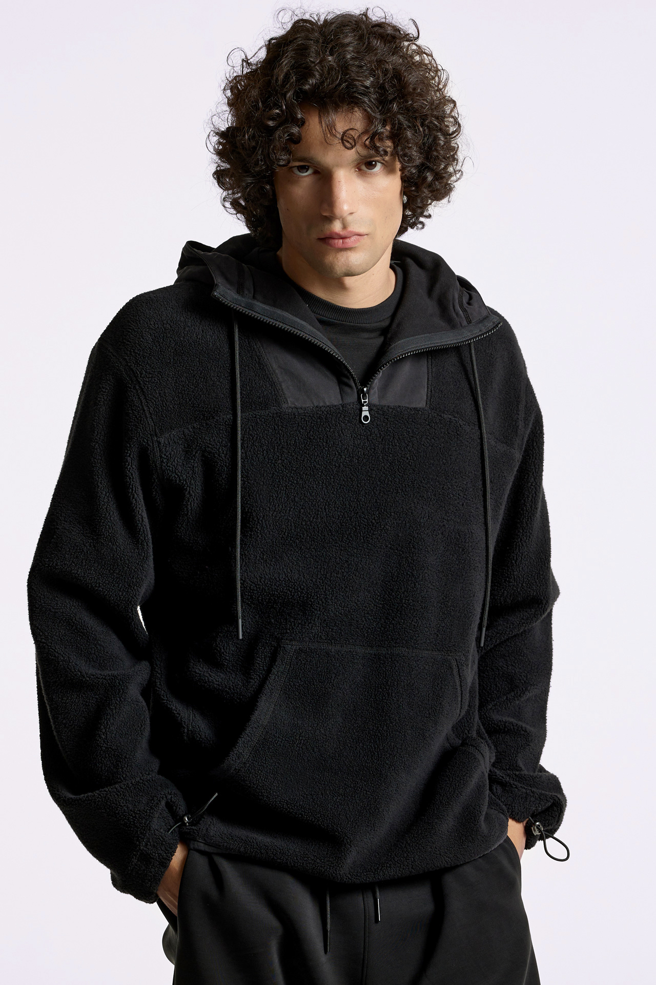 Teddy Mixed Fabric Hoodie