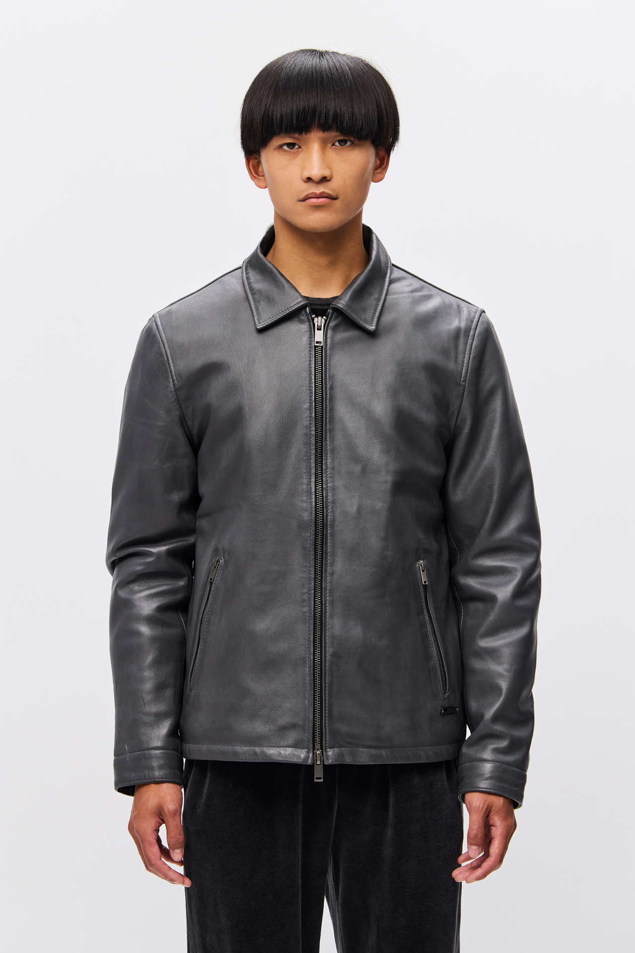 LEATHER JACKET WITH CENTREFRONT ZIP