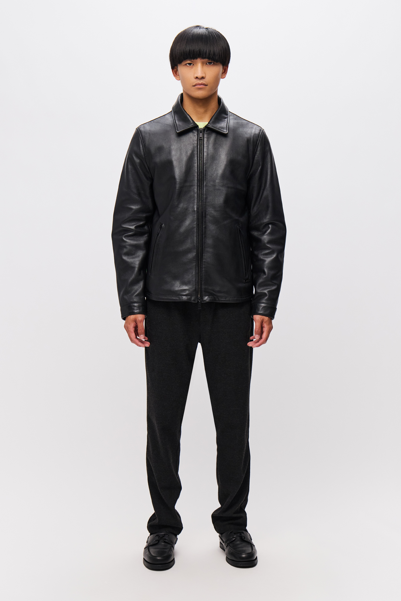 LEATHER JACKET WITH CENTREFRONT ZIP