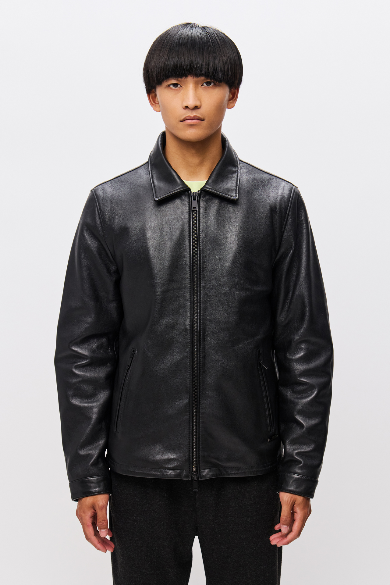 LEATHER JACKET WITH CENTREFRONT ZIP