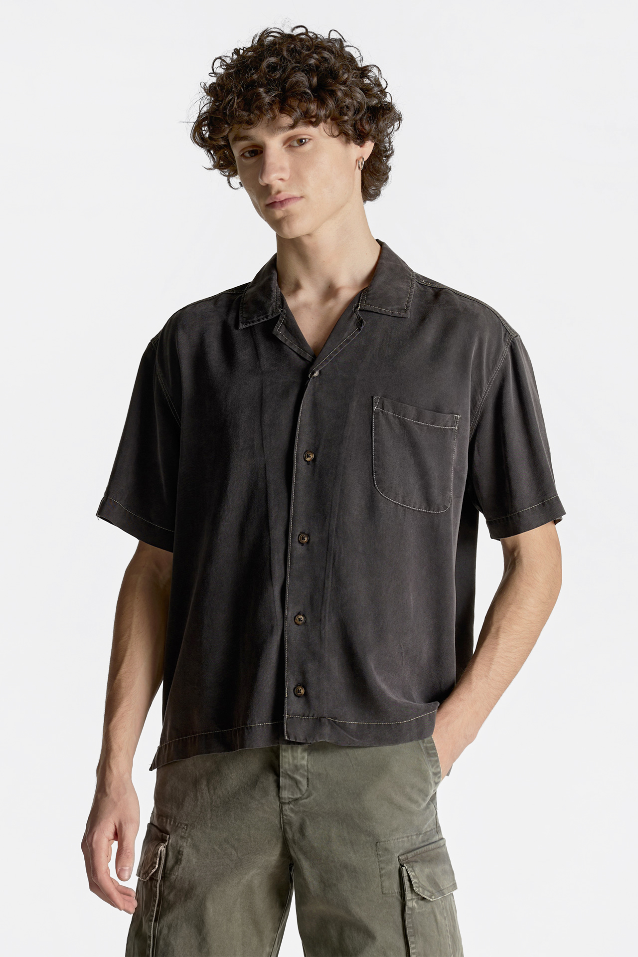Side Slits Camp-Colar Shirt