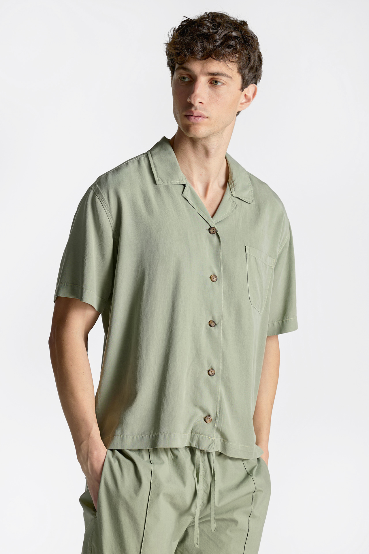 Side Slits Camp-Colar Shirt