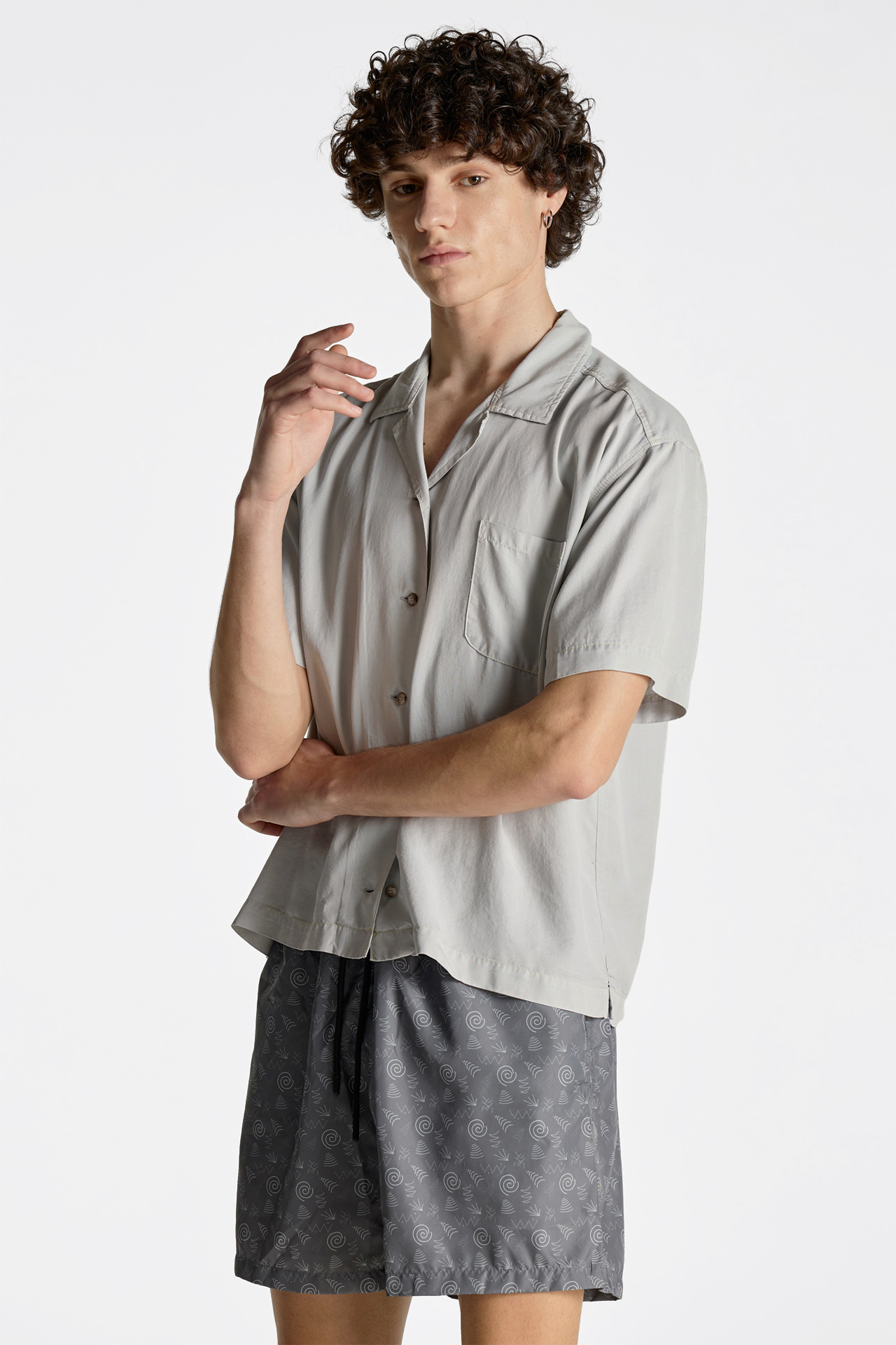Side Slits Camp-Colar Shirt