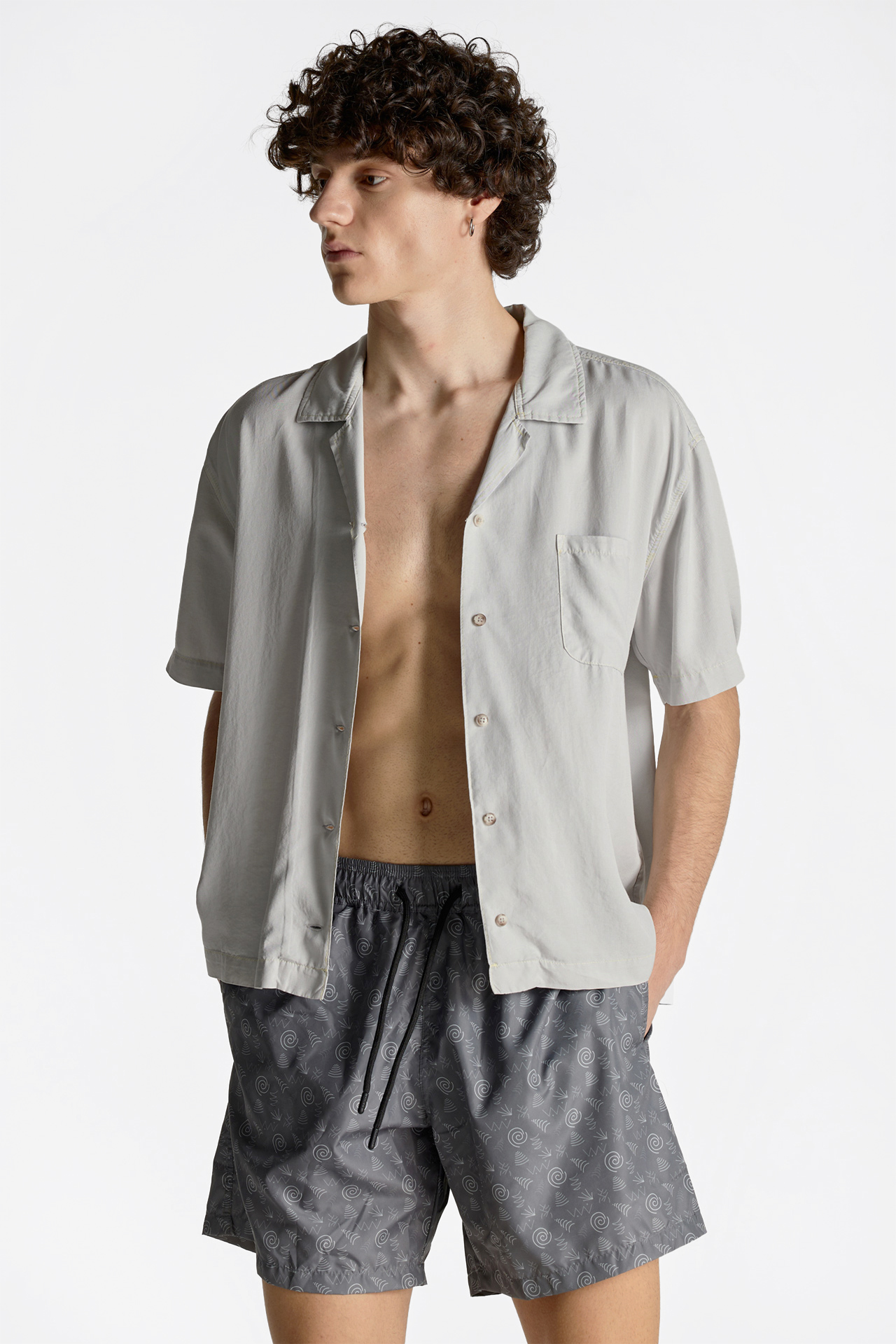 Side Slits Camp-Colar Shirt