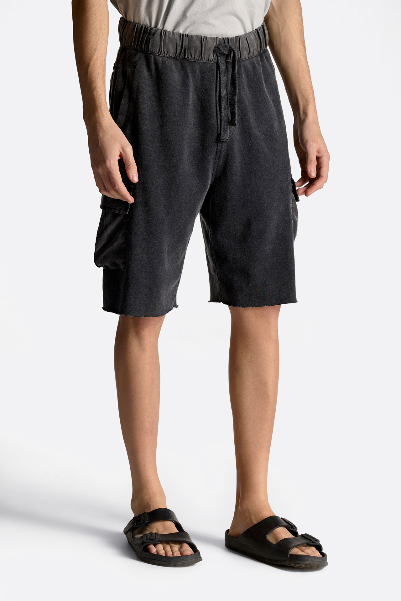 Mixed Fabric Cargo Bermuda