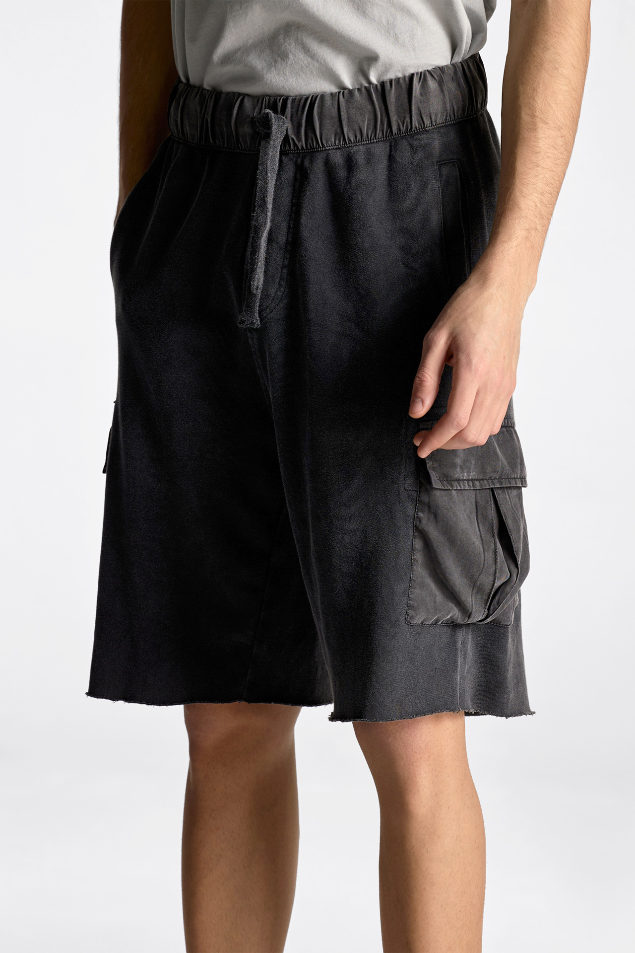 Mixed Fabric Cargo Bermuda