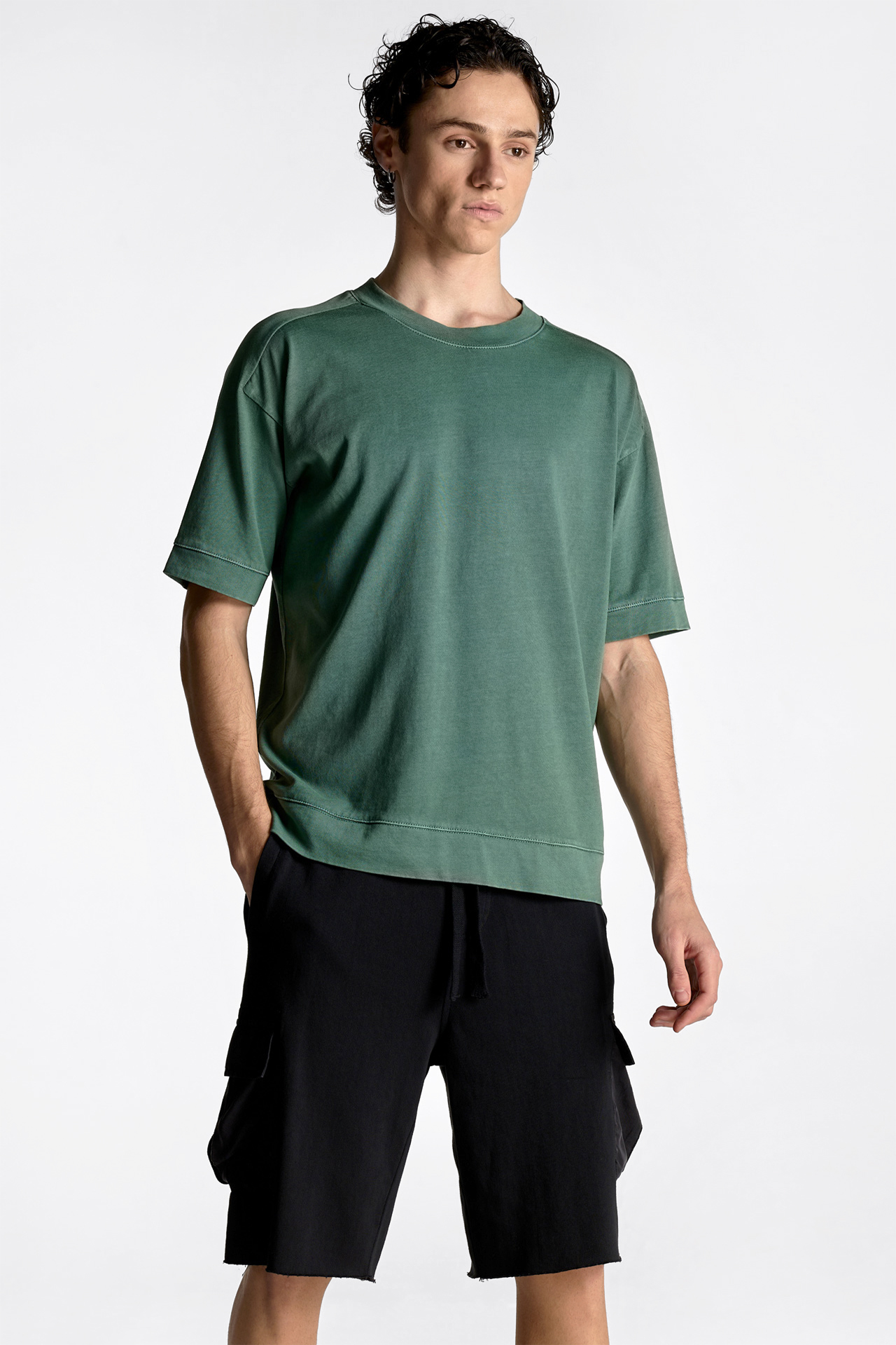 Mixed Fabric Cargo Bermuda