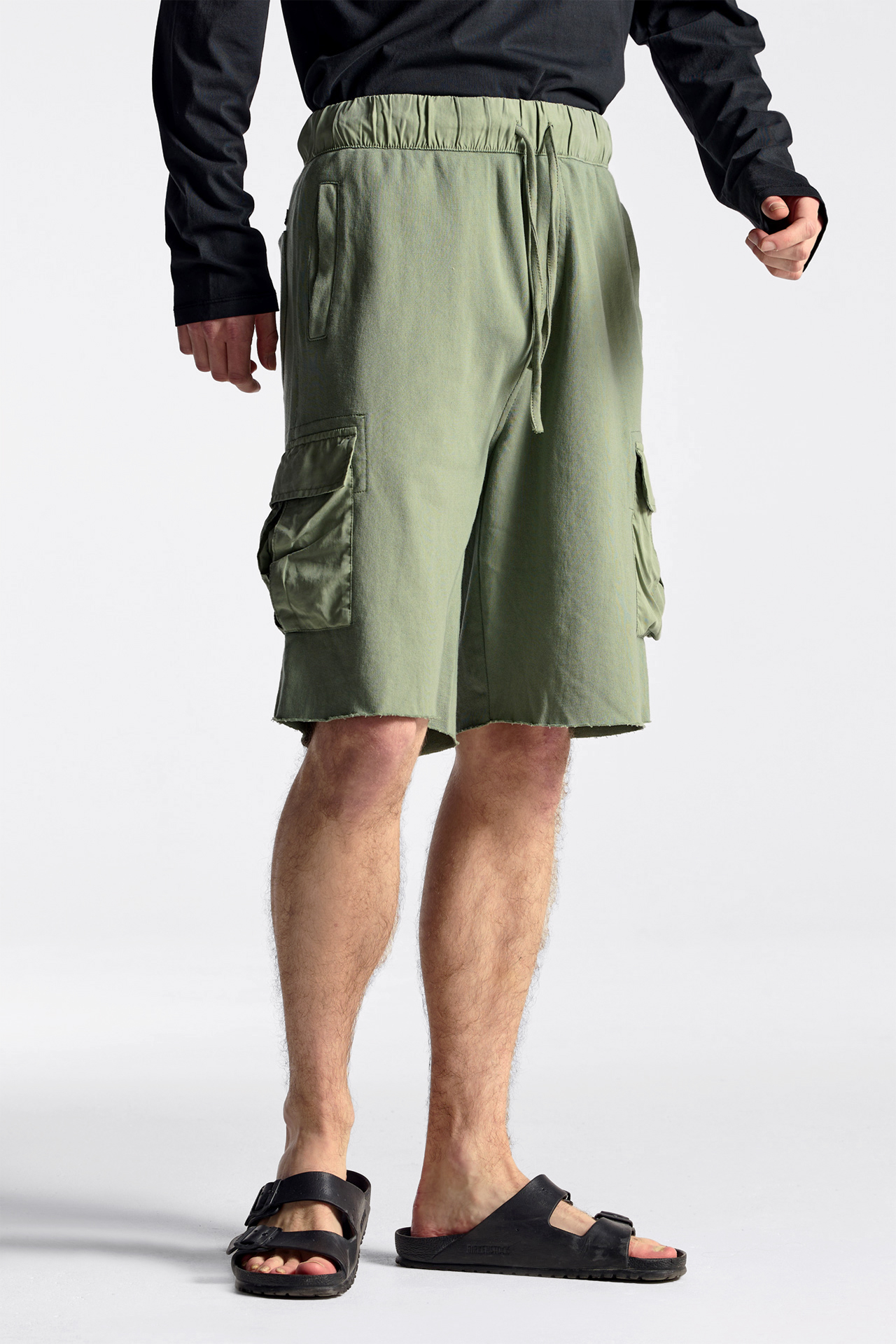 Mixed Fabric Cargo Bermuda