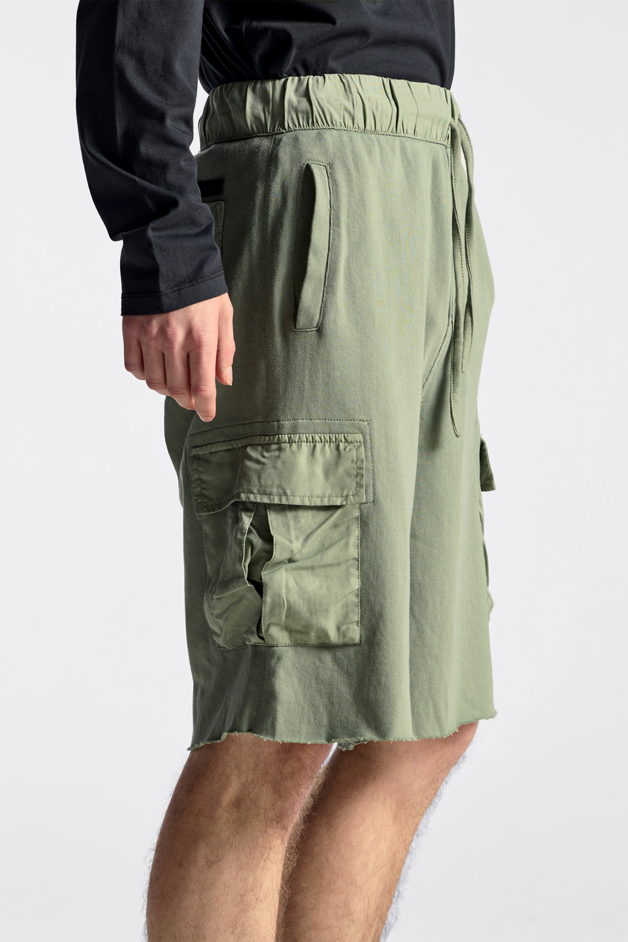 Mixed Fabric Cargo Bermuda