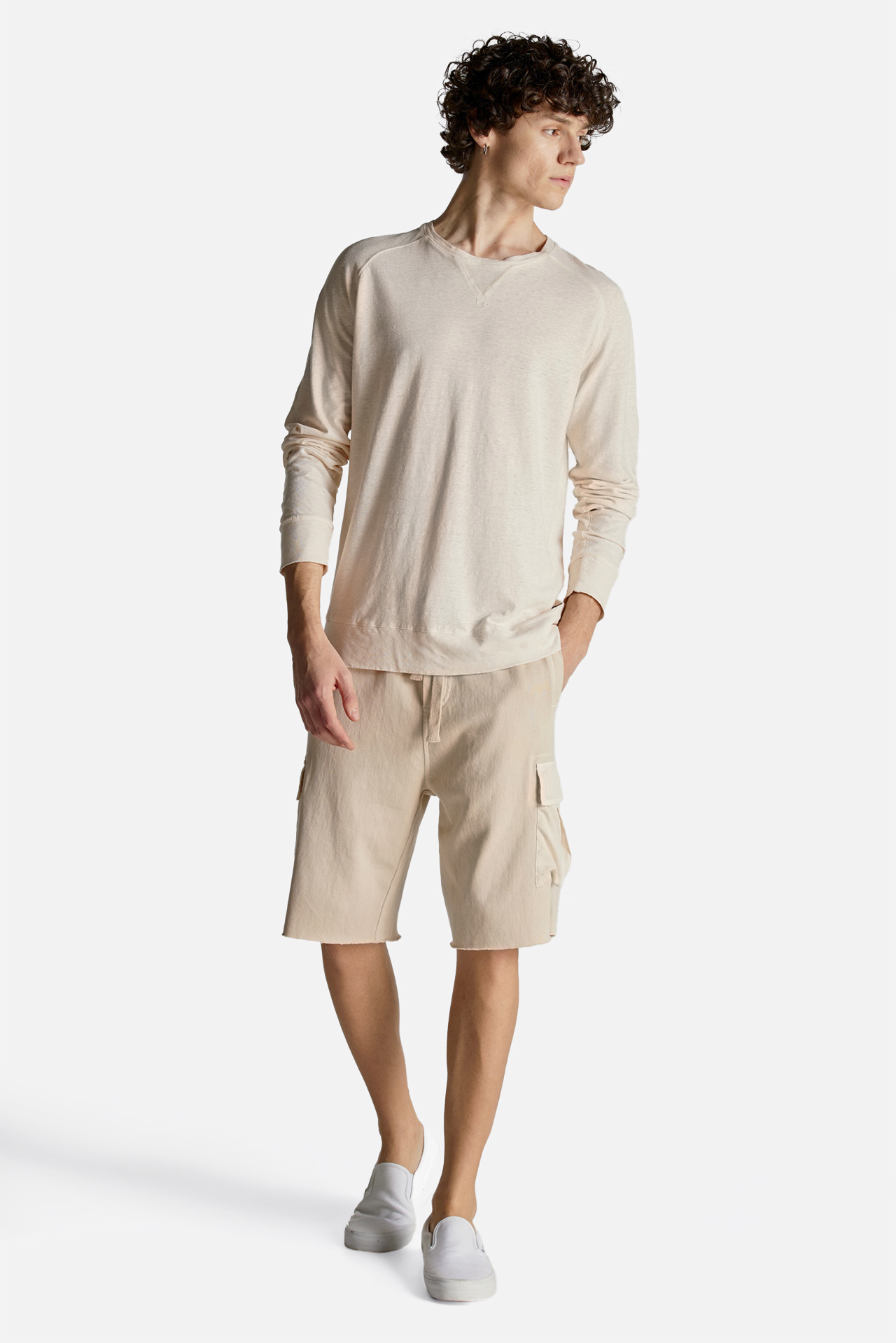 Mixed Fabric Cargo Bermuda