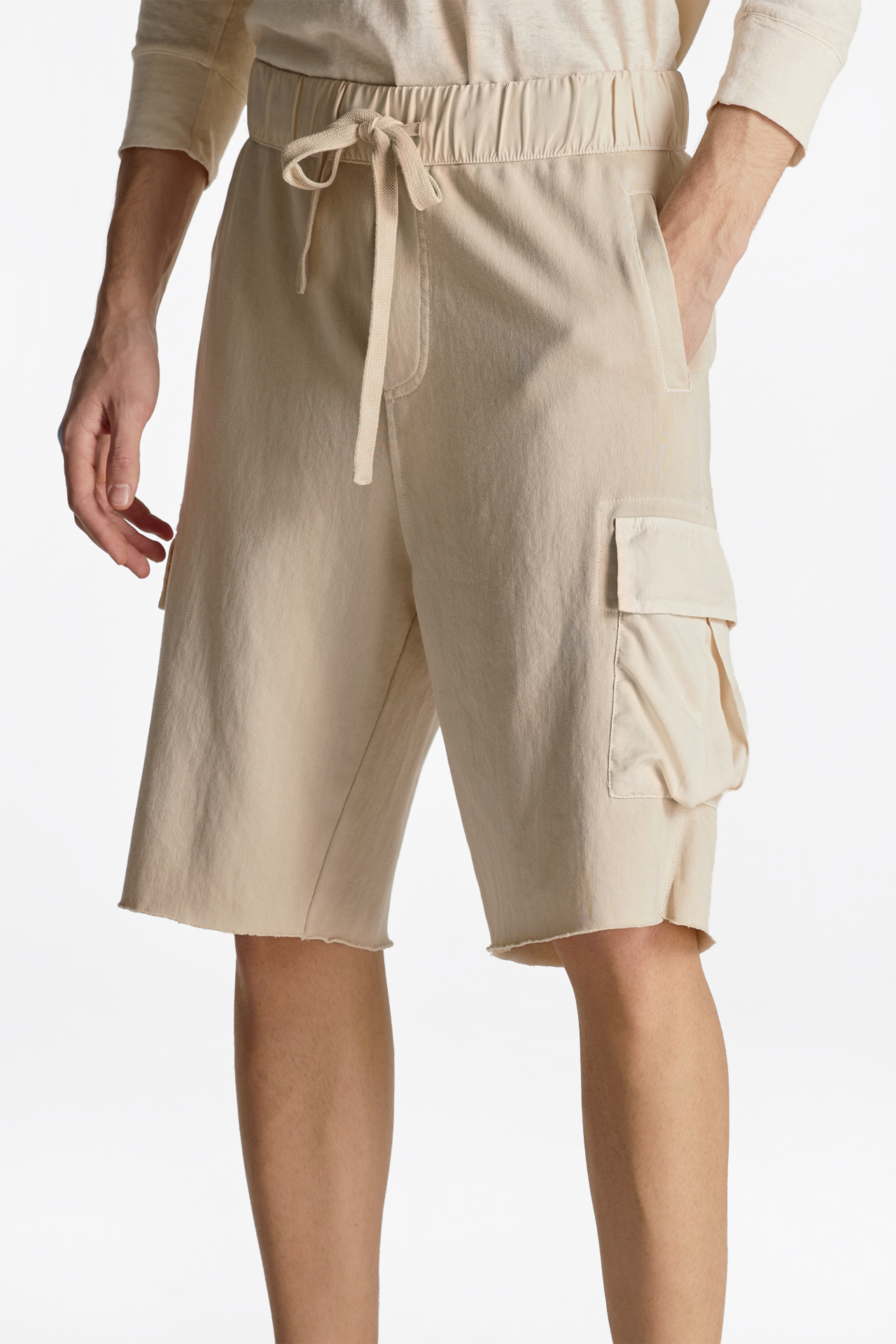 Mixed Fabric Cargo Bermuda