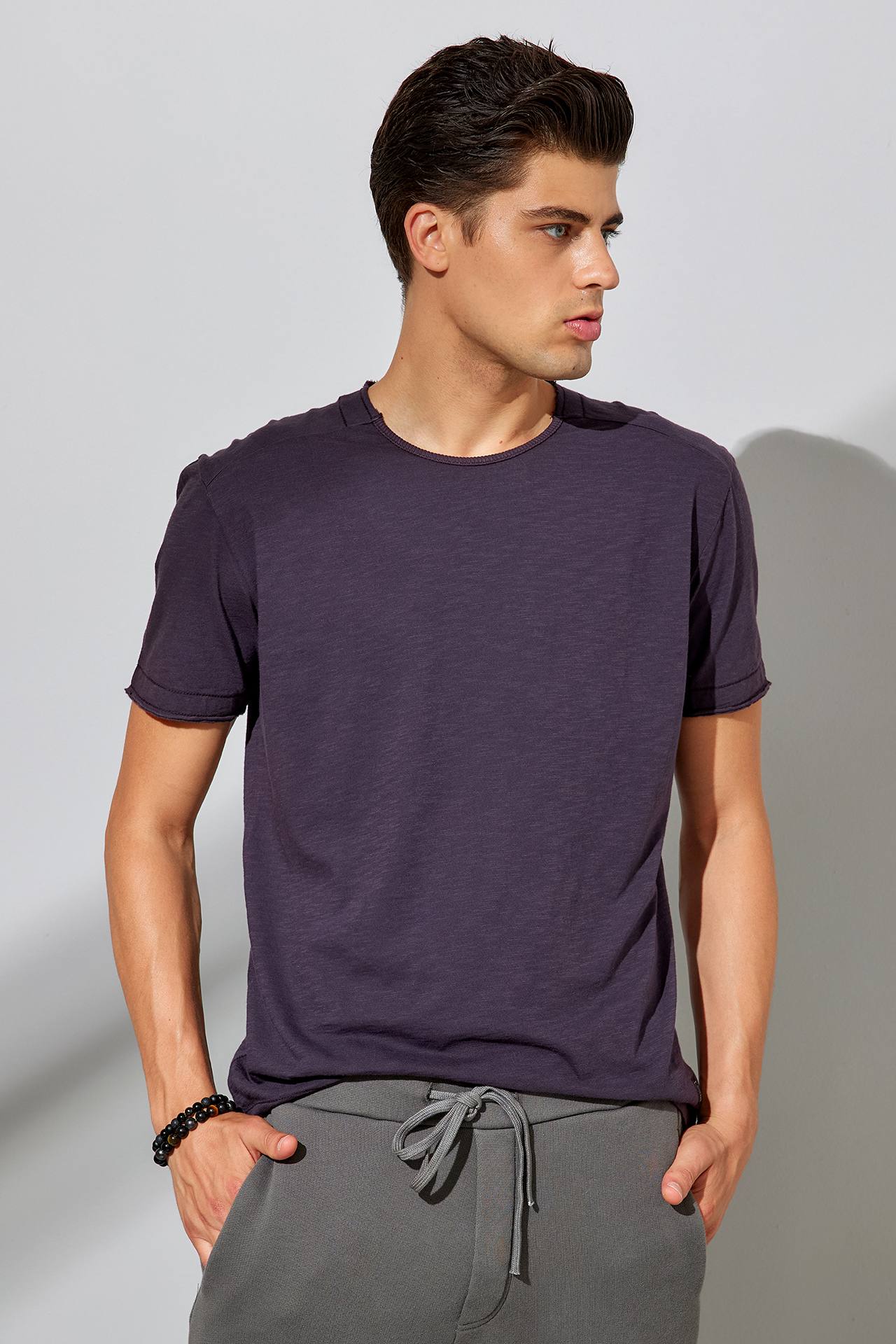 HALF RIB NECK SLUB TEE