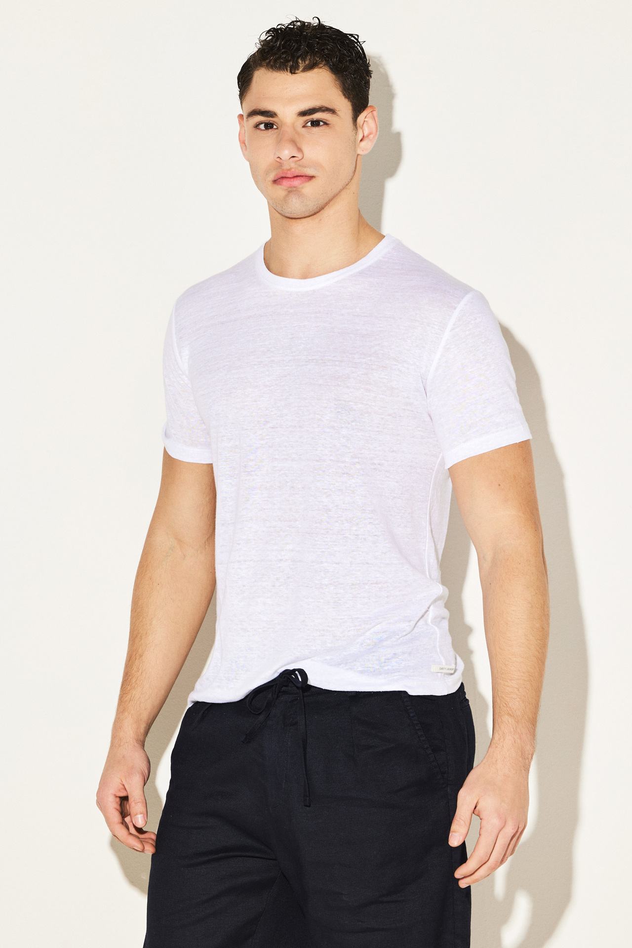 PURE LINEN OPEN STICHES TEE