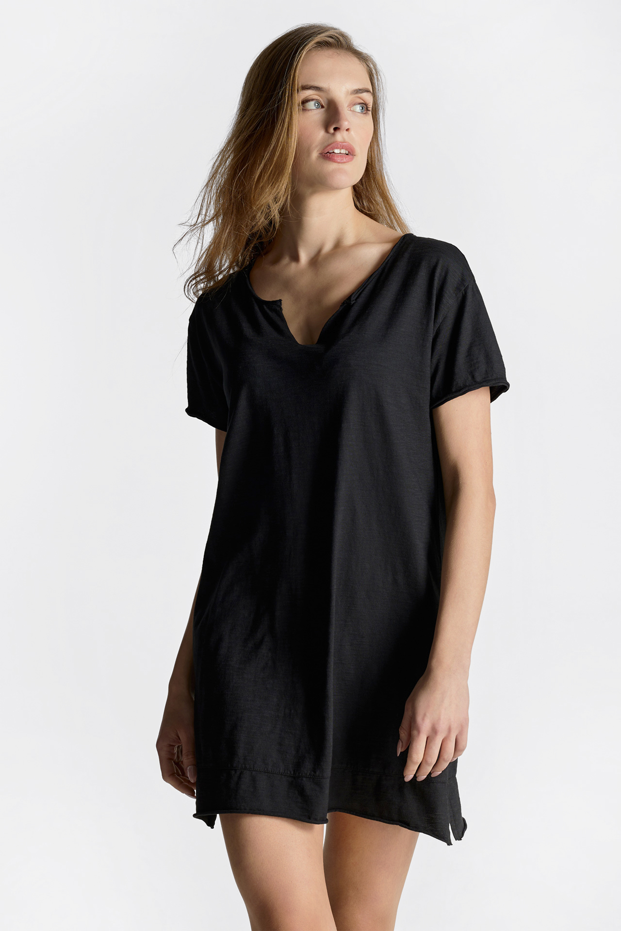Raw Edge Detail Short Sleeve Dress