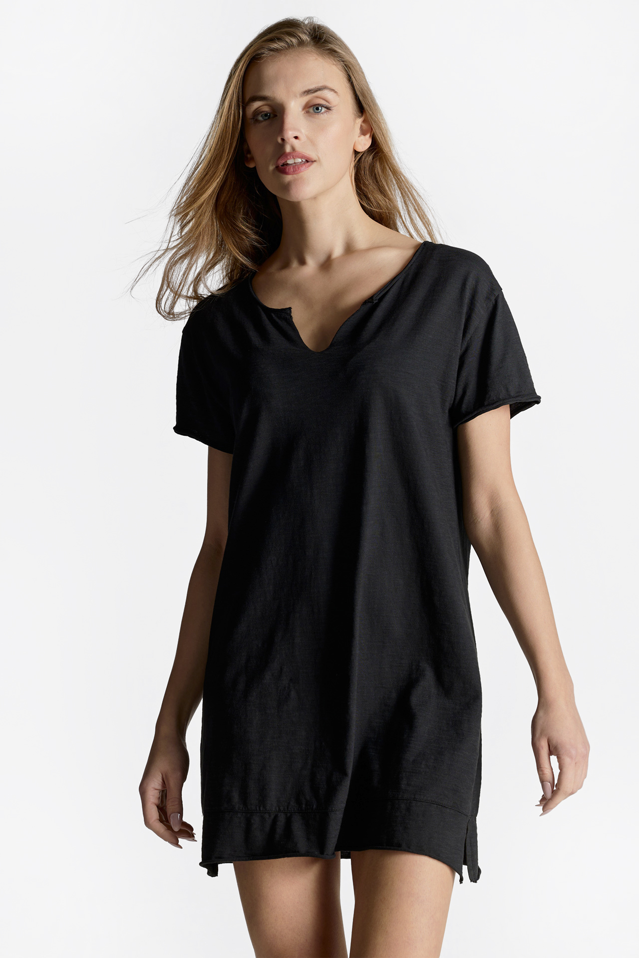 Raw Edge Detail Short Sleeve Dress