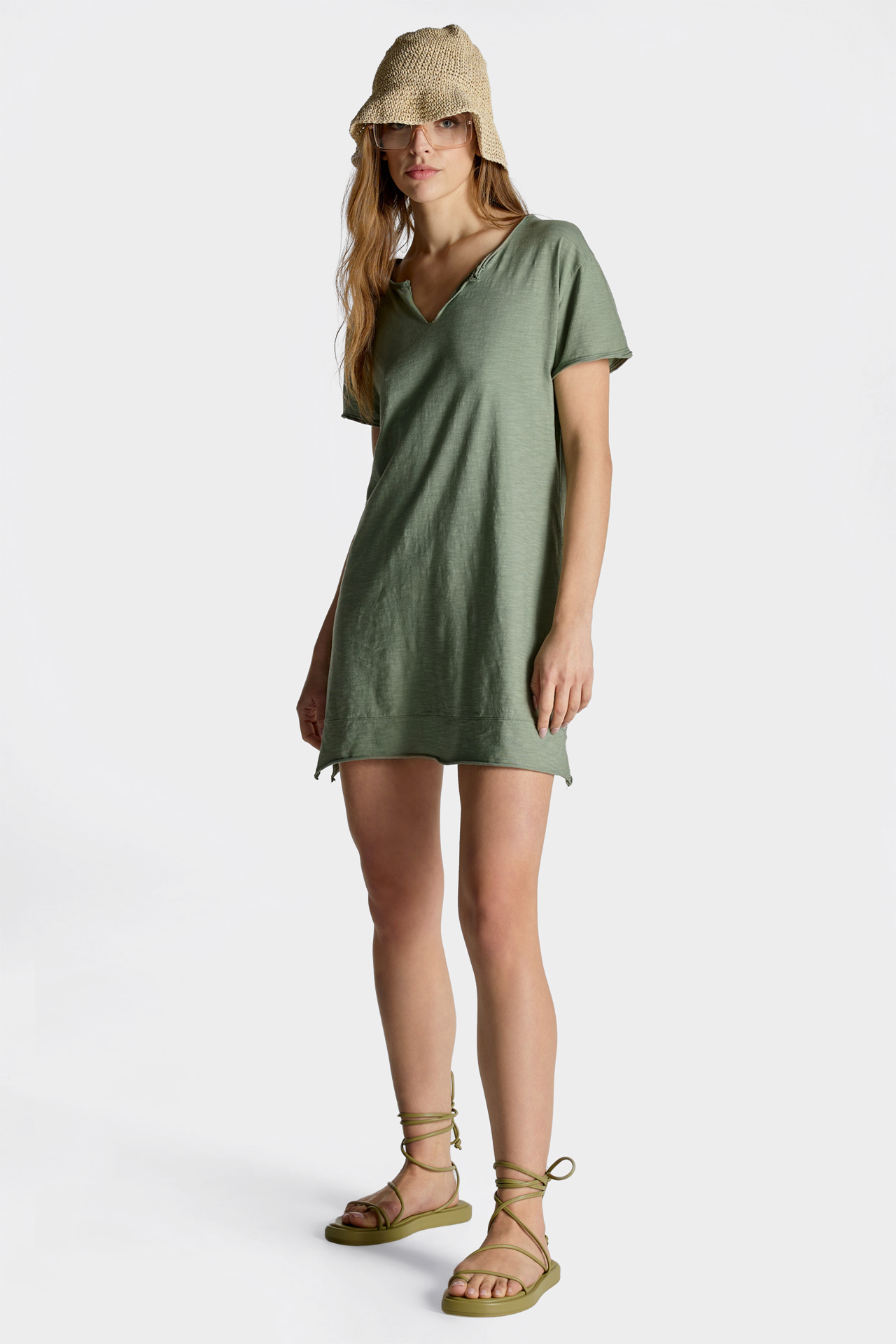 Raw Edge Detail Short Sleeve Dress