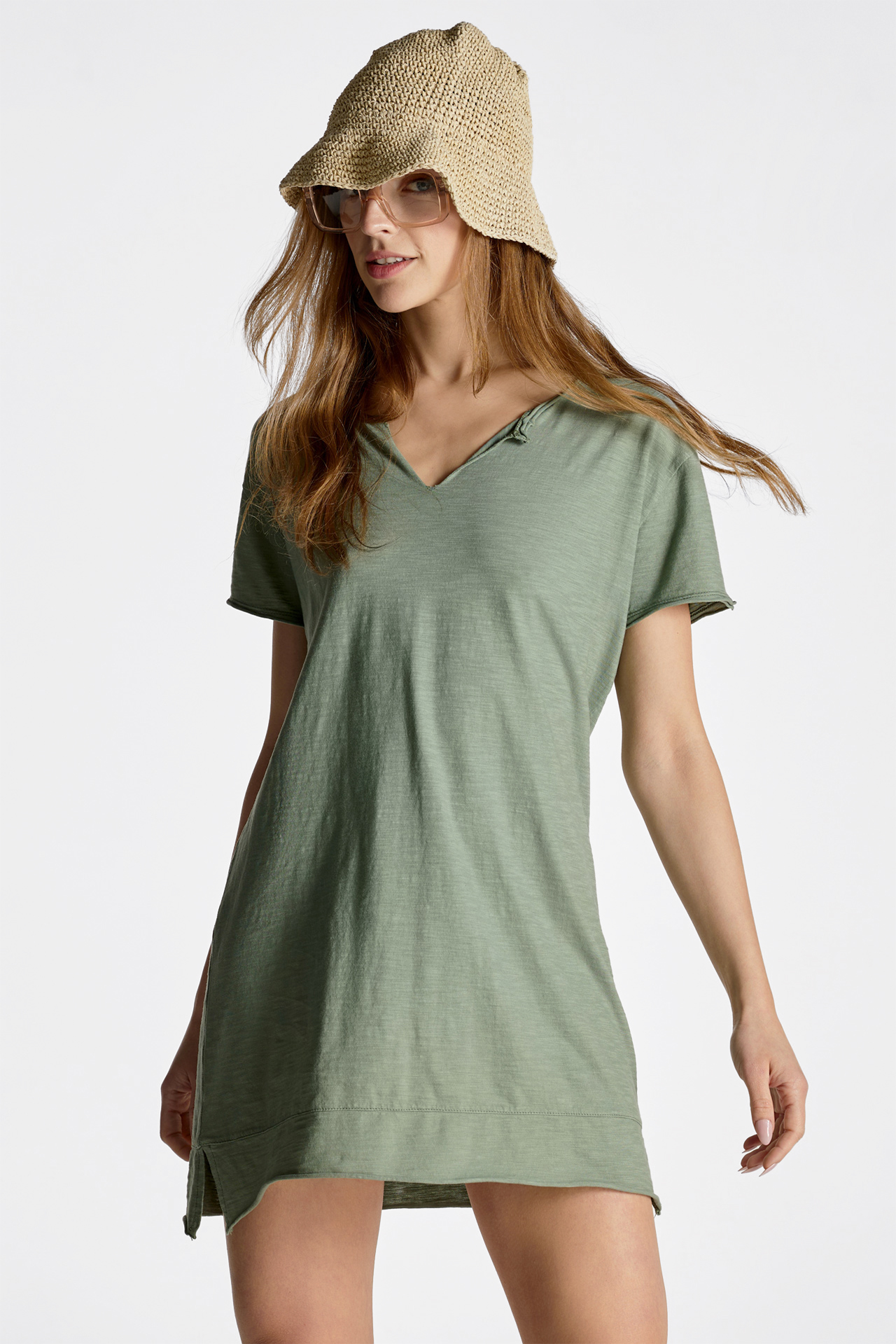 Raw Edge Detail Short Sleeve Dress