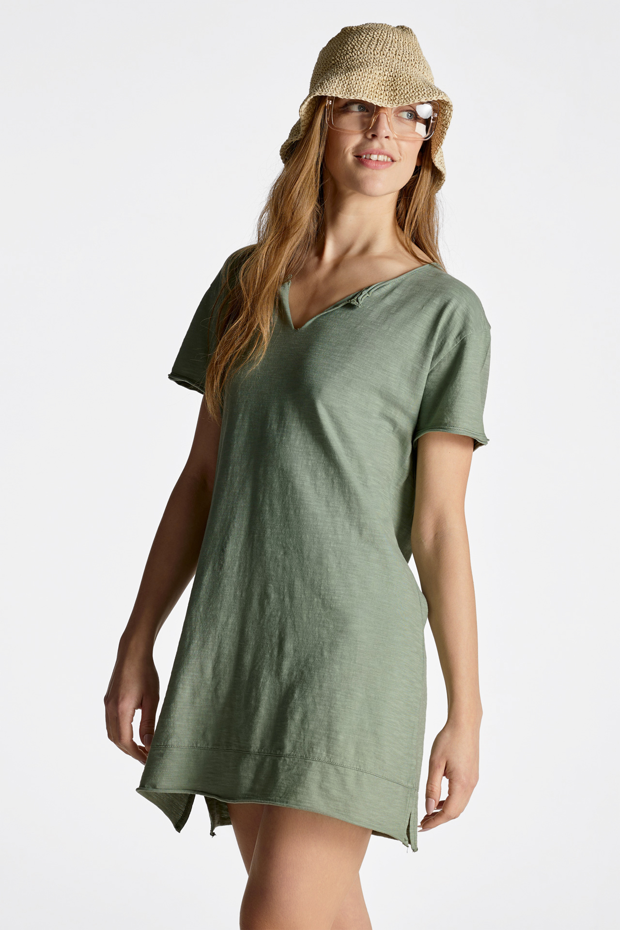 Raw Edge Detail Short Sleeve Dress