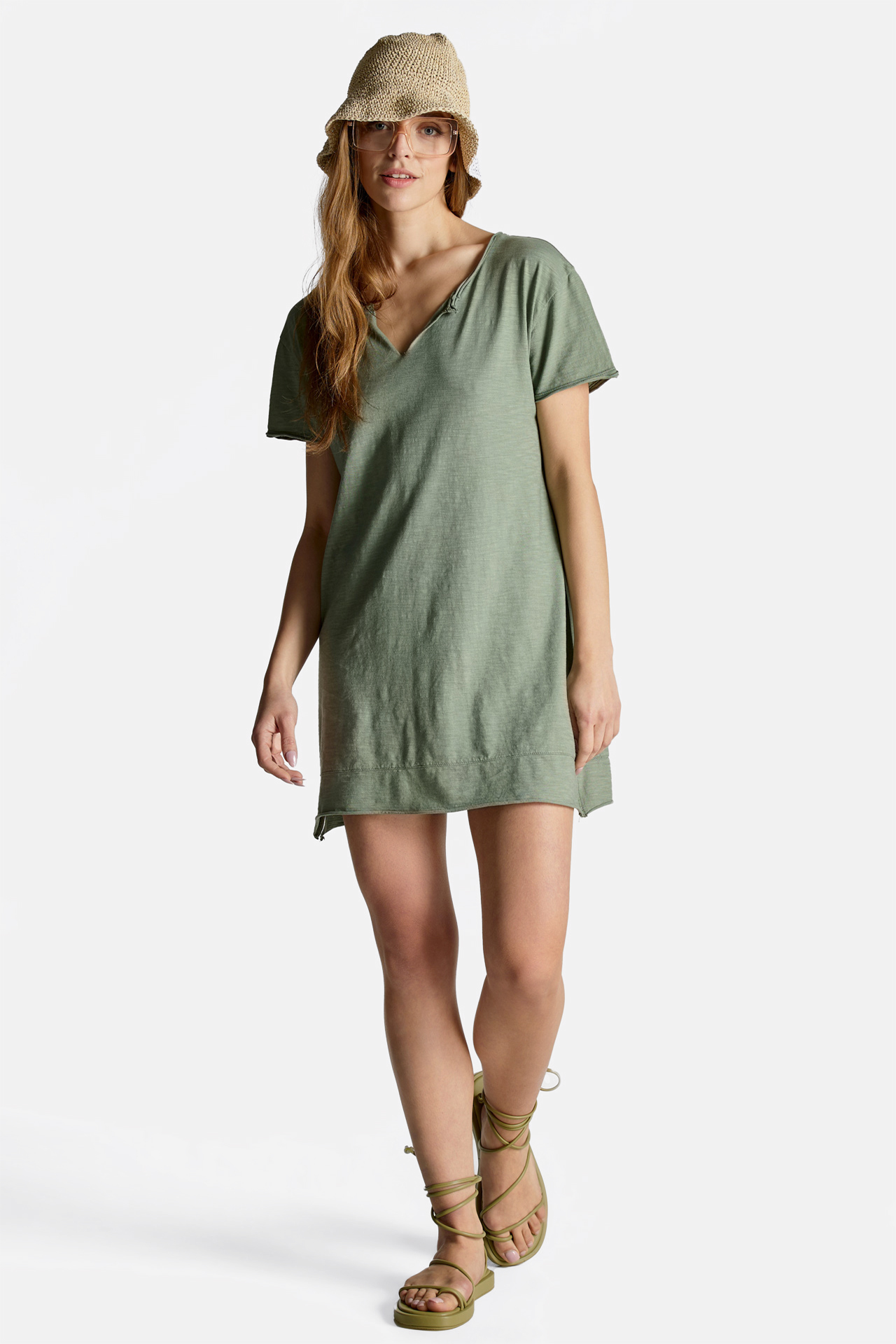 Raw Edge Detail Short Sleeve Dress