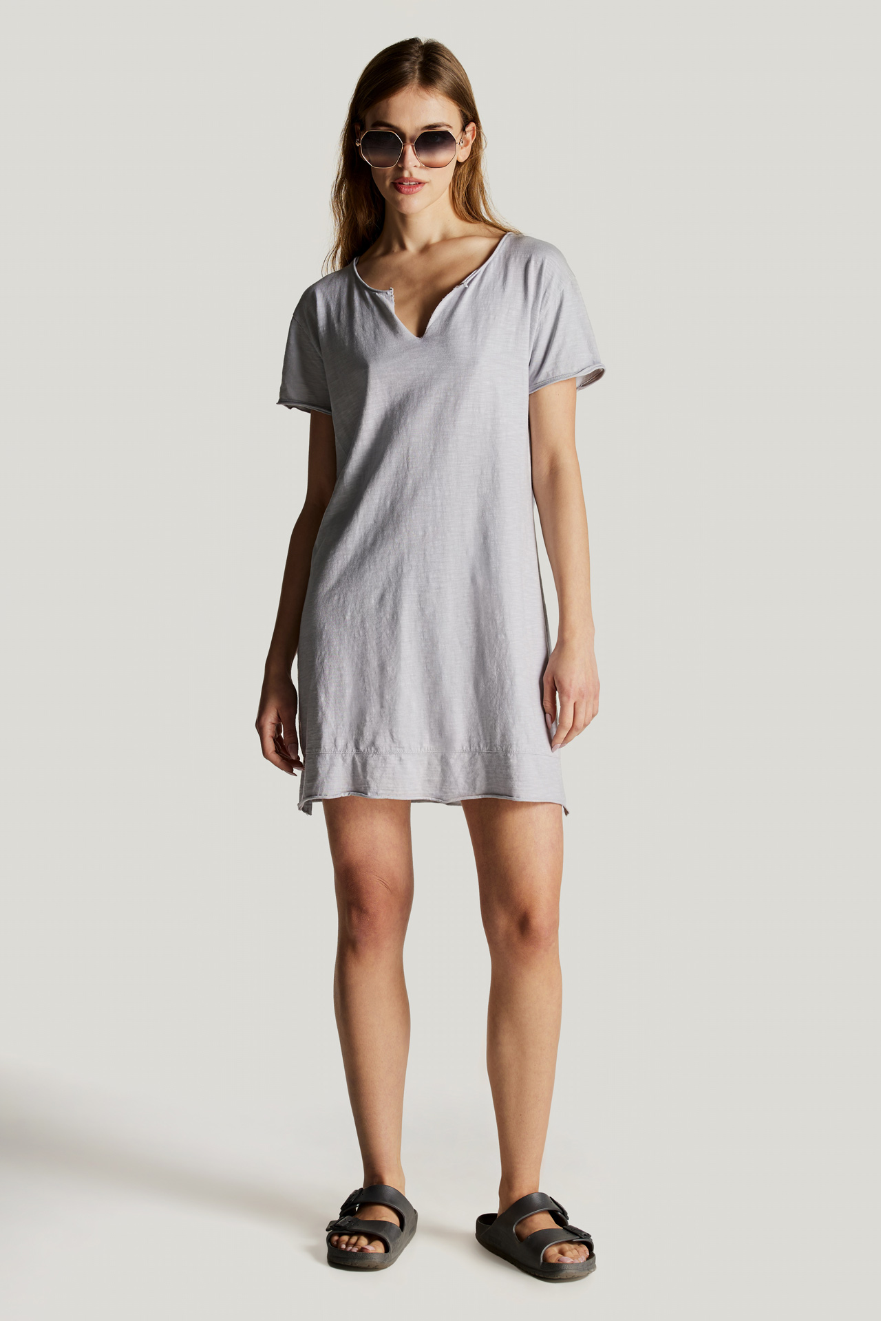 Raw Edge Detail Short Sleeve Dress