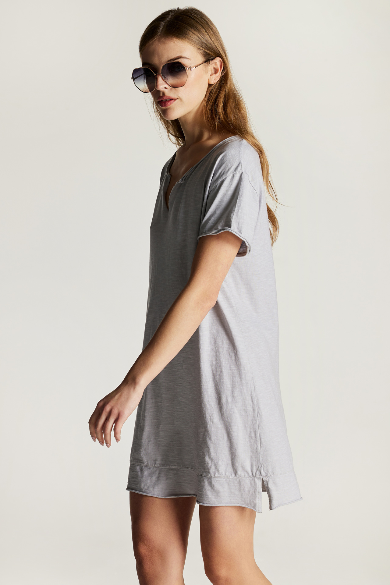 Raw Edge Detail Short Sleeve Dress