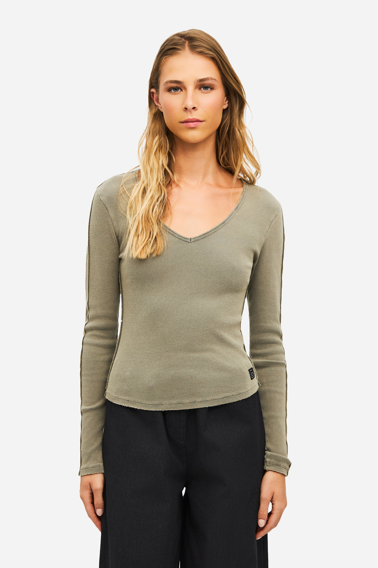 V NECK RIB LONGSLEEVE