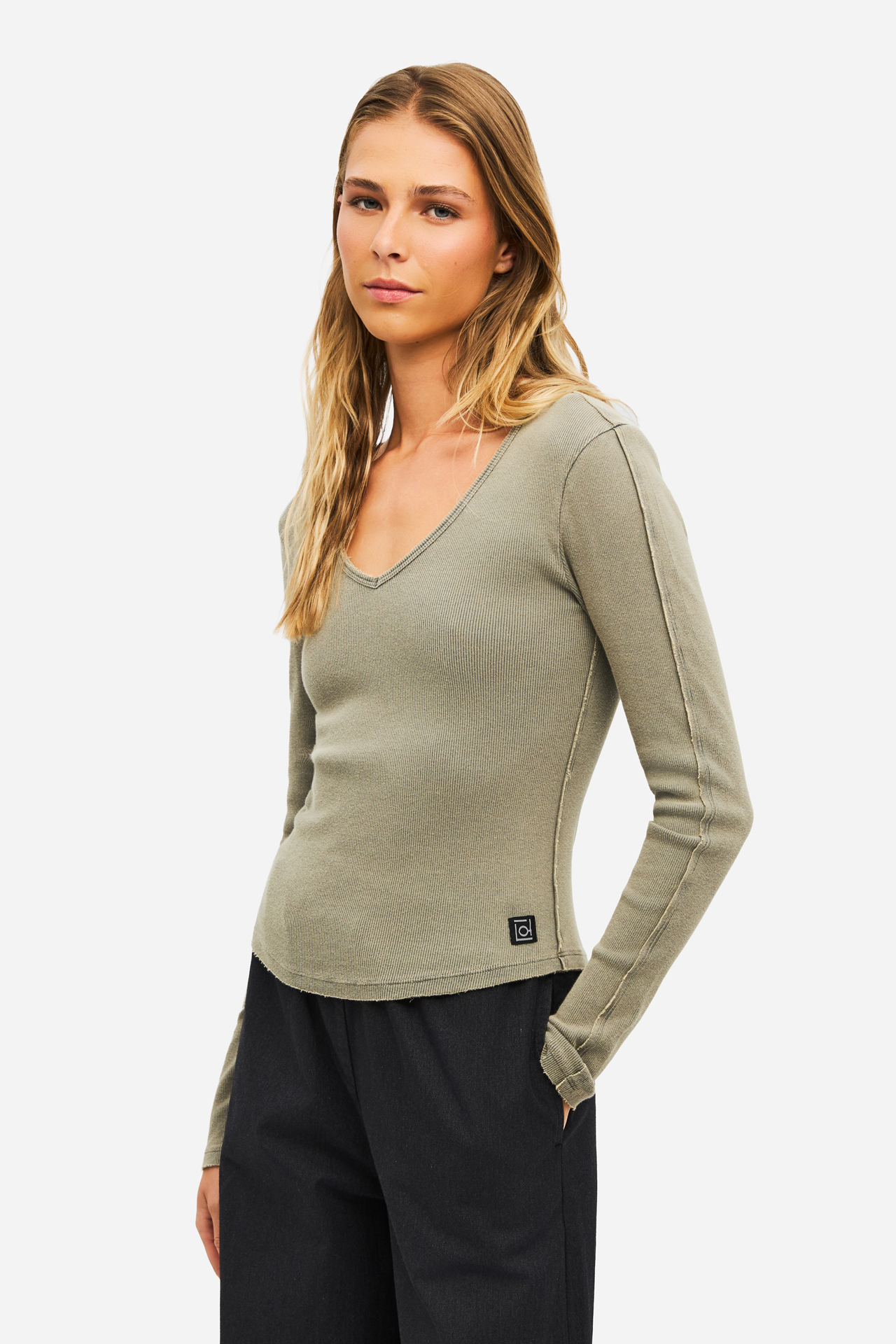 V NECK RIB LONGSLEEVE
