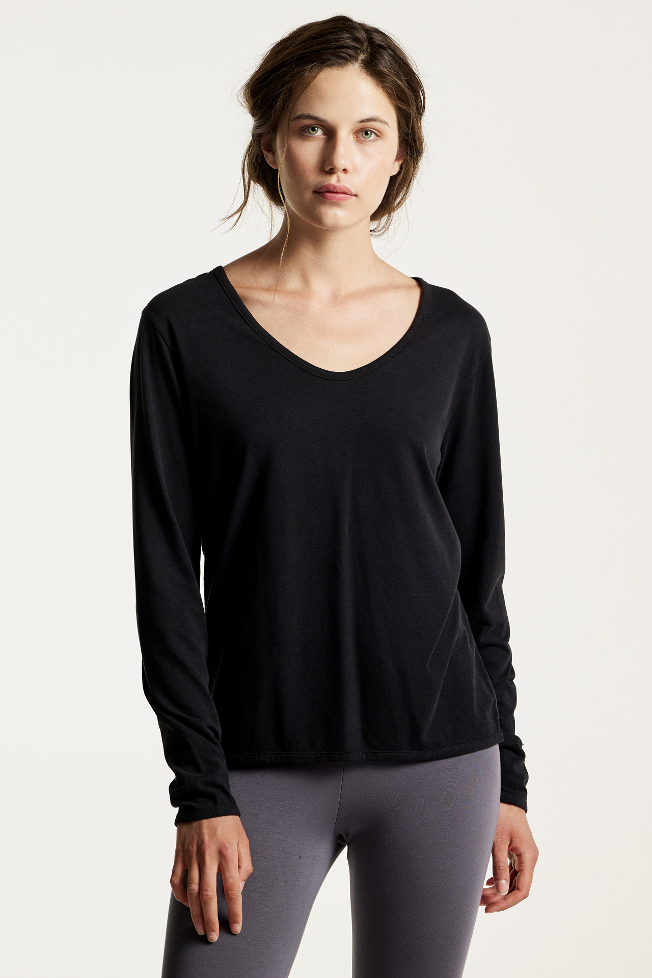 Women's Wide V Neck Long Sleeve T-Shirt