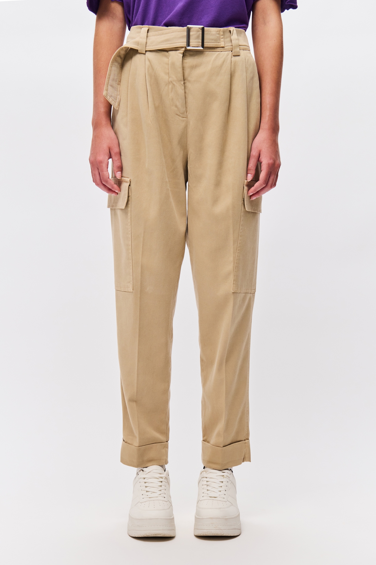 HIGH WAIST PLEATED CARGO PANTS