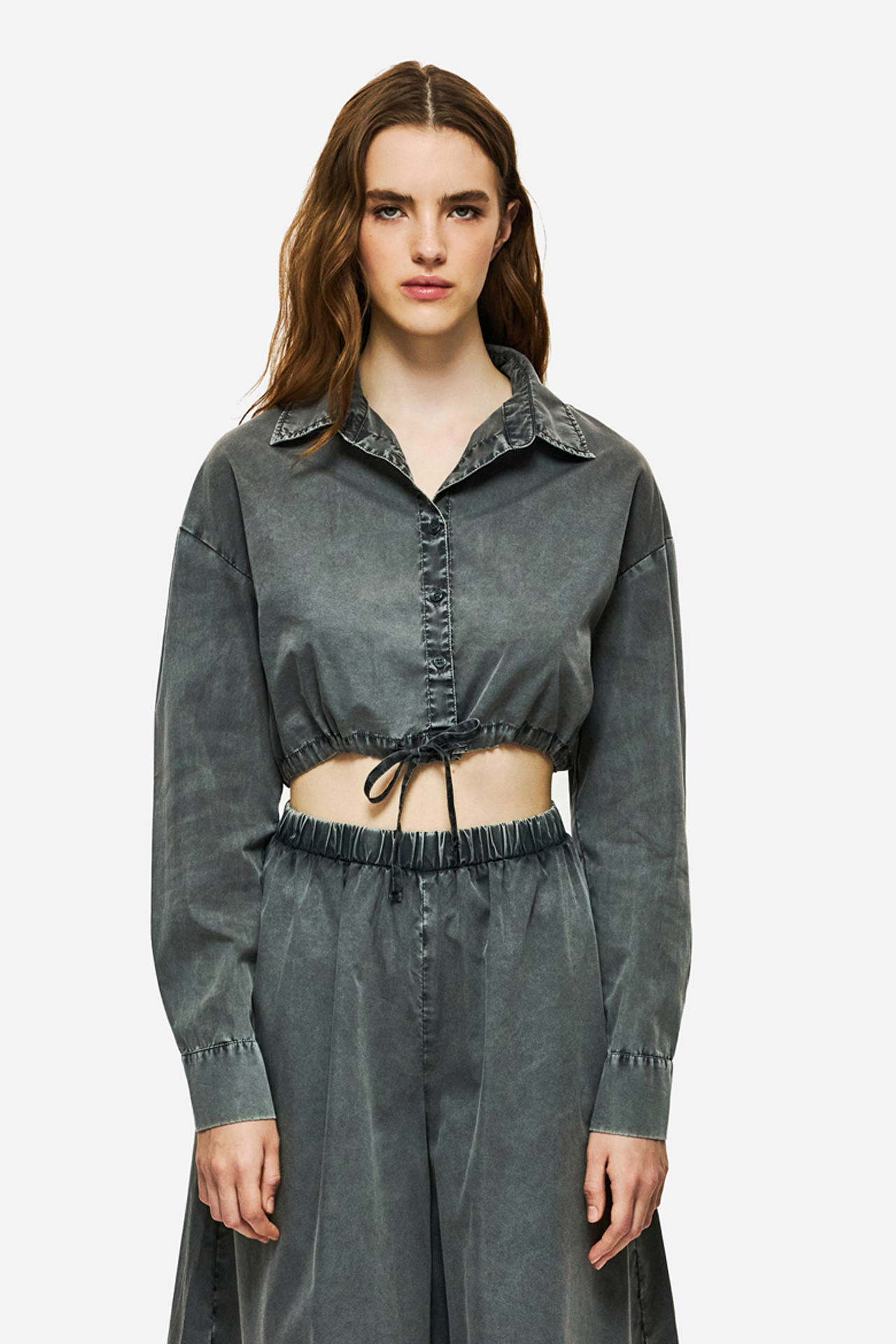 CROPPED SHIRT WITH DRAWSTRING