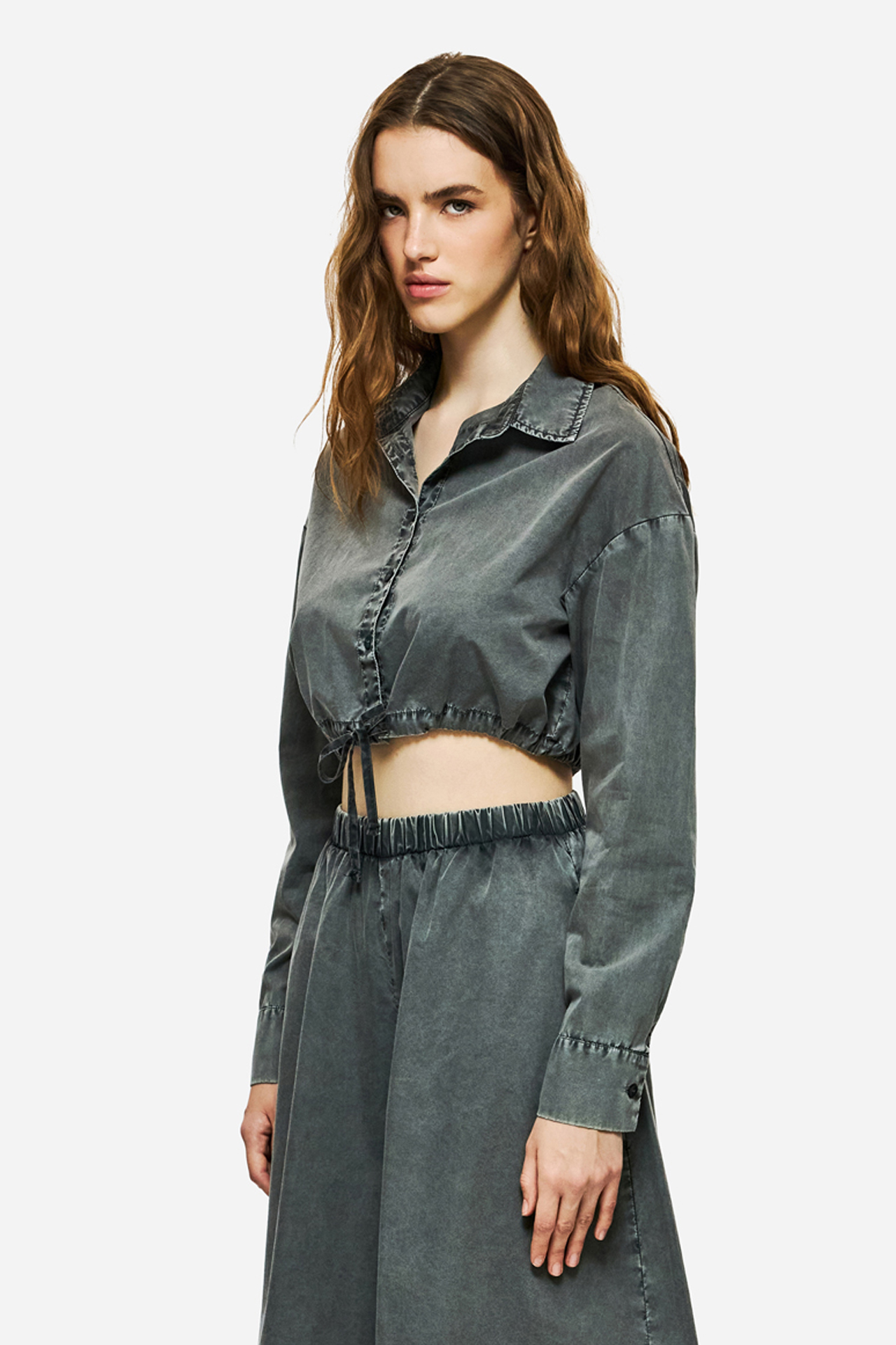 CROPPED SHIRT WITH DRAWSTRING